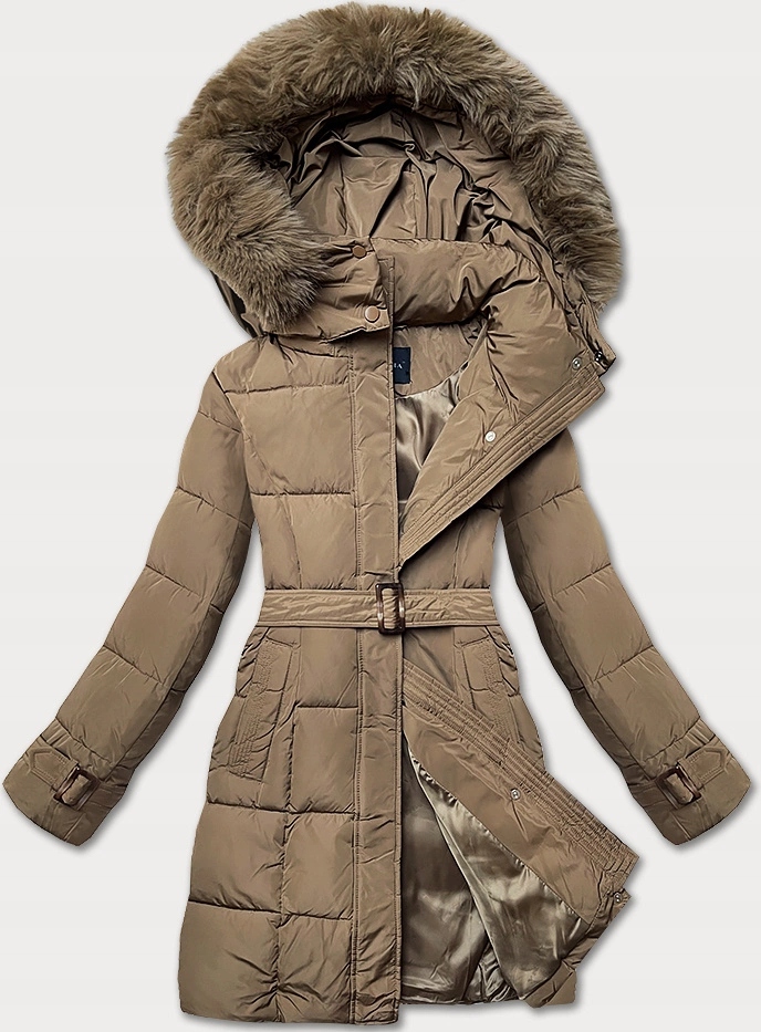 Zimní Bunda S Páskem 23MY-208 Hnědá L (40)