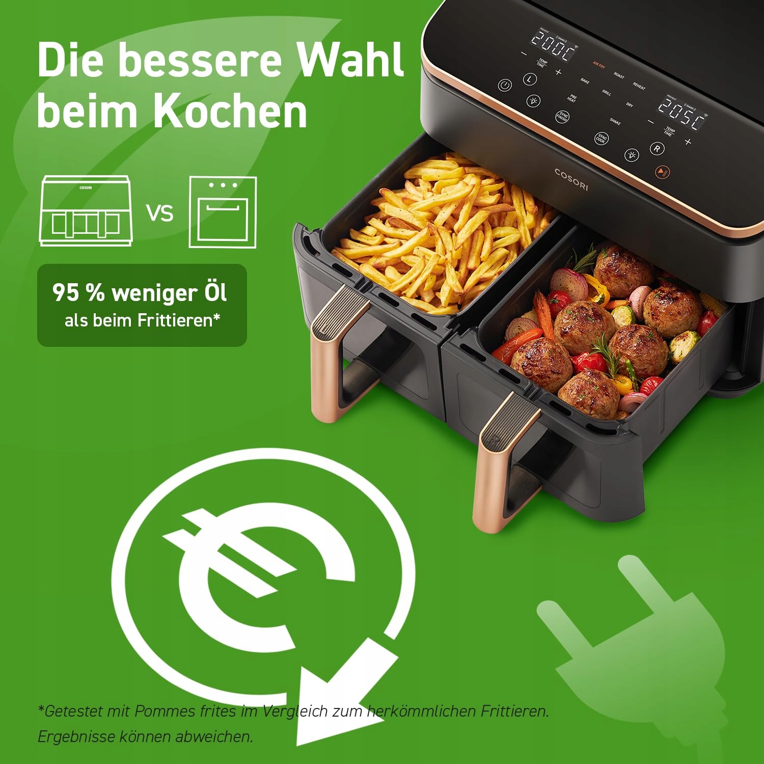 COSORI Frytkownica Beztłuszczowa 2 Komory 6w1 8.5L Złota Energooszczędna — miniatura 5