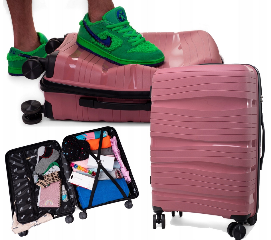 Walizka Duża Mocna Podróżna Polipropylen Bagaż Różowa Zamek Tsa Rgl