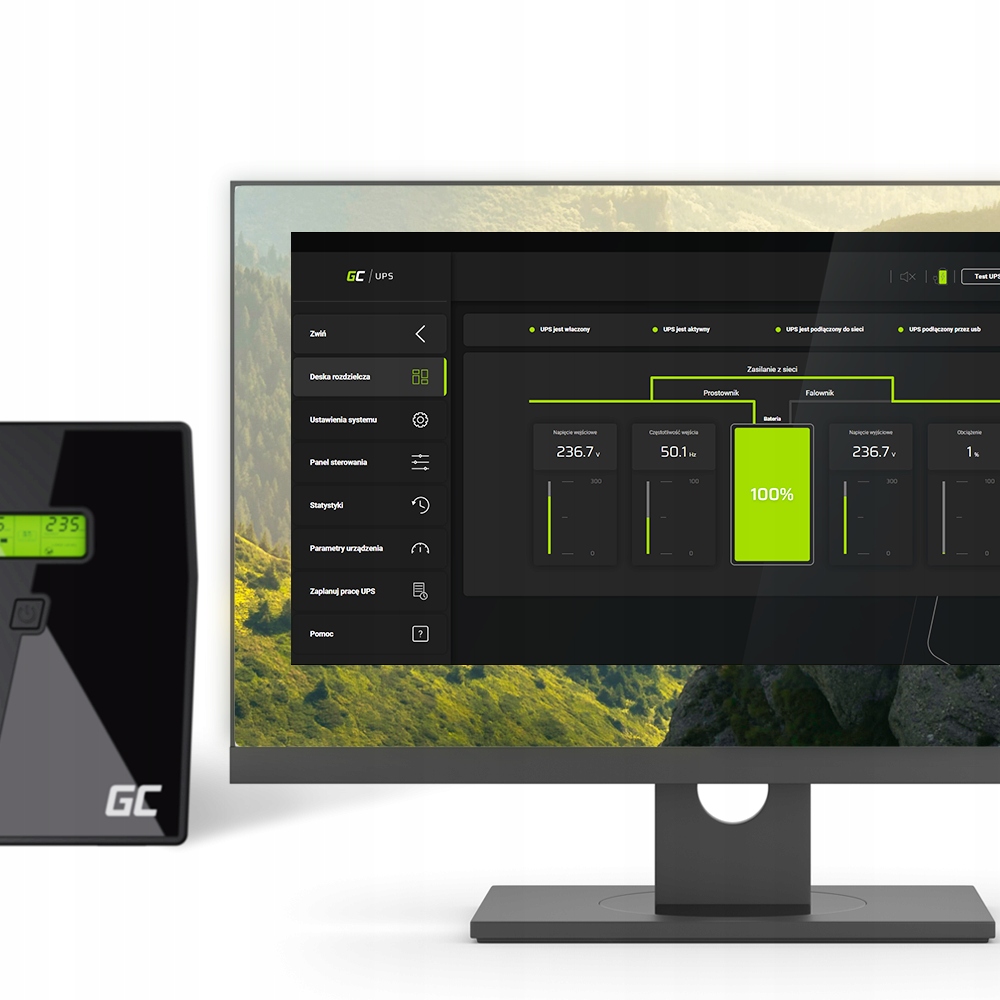 ZASILACZ AWARYJNY UPS 2000VA 1200W LCD + PROGRAM GREEN CELL GC UPS Stan opakowania oryginalne