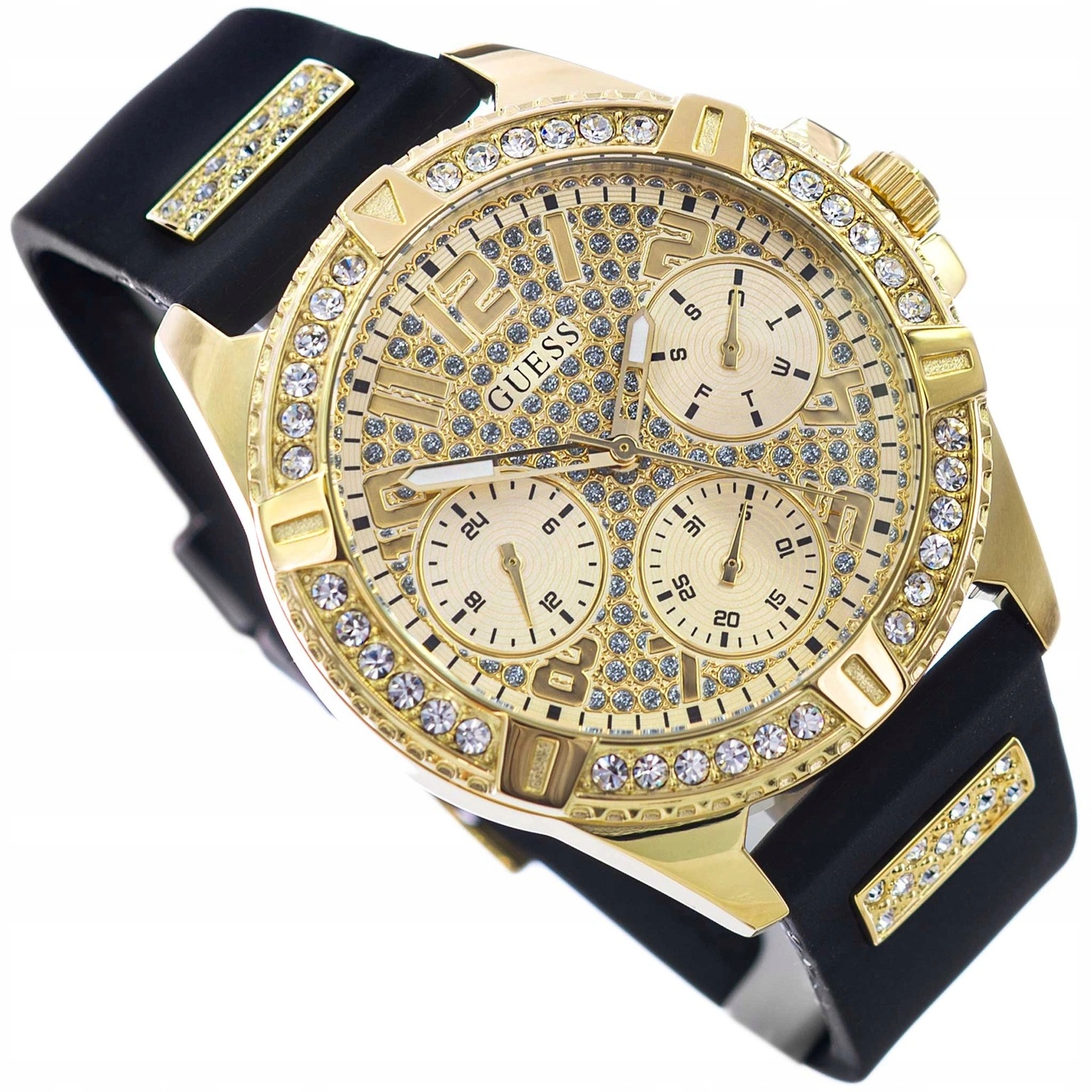 Dámské Hodinky Guess W1160L1 Frontier Černé Barvy Na Řemínku Se Zirkony