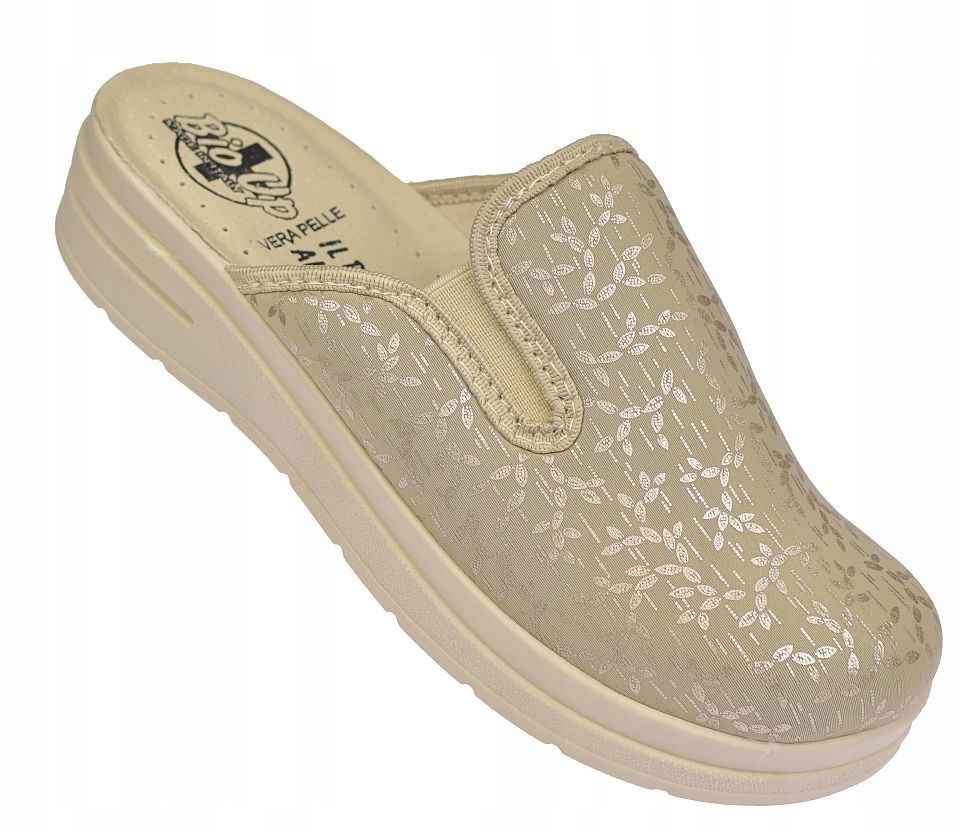 Nazouváky pantofle na zdravotní halušky lycra komfort kůže K-729 m béžová vel 40