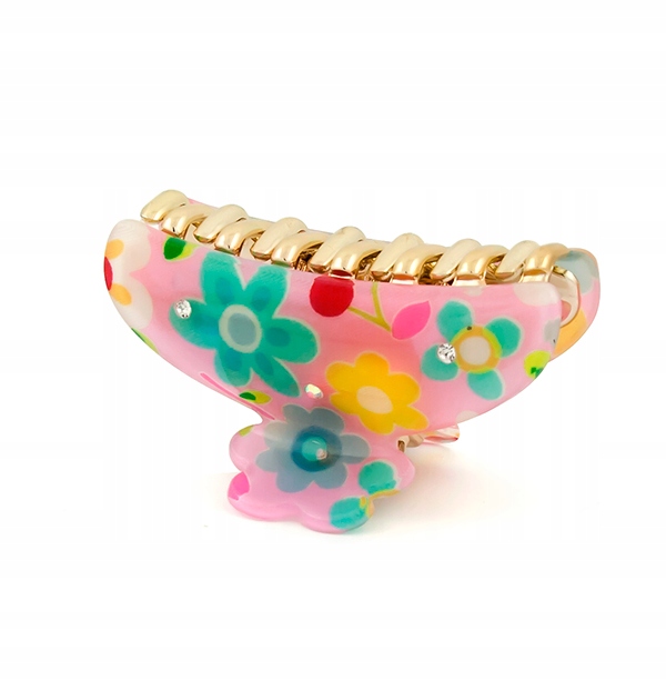 Klamra szczęka kolorowe kwiaty z różem i złotem