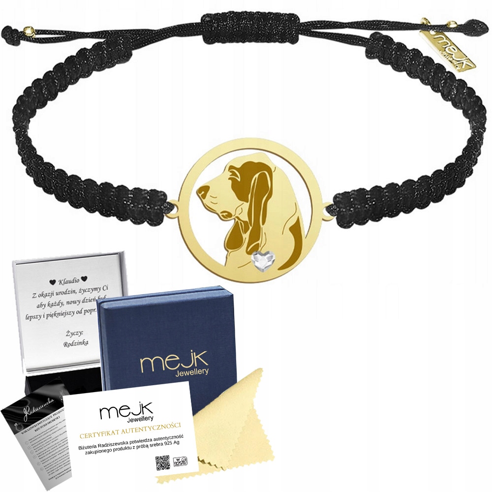 Zlatý náramek s španělským honičským psem 925 Makramé Dárek Gravírování