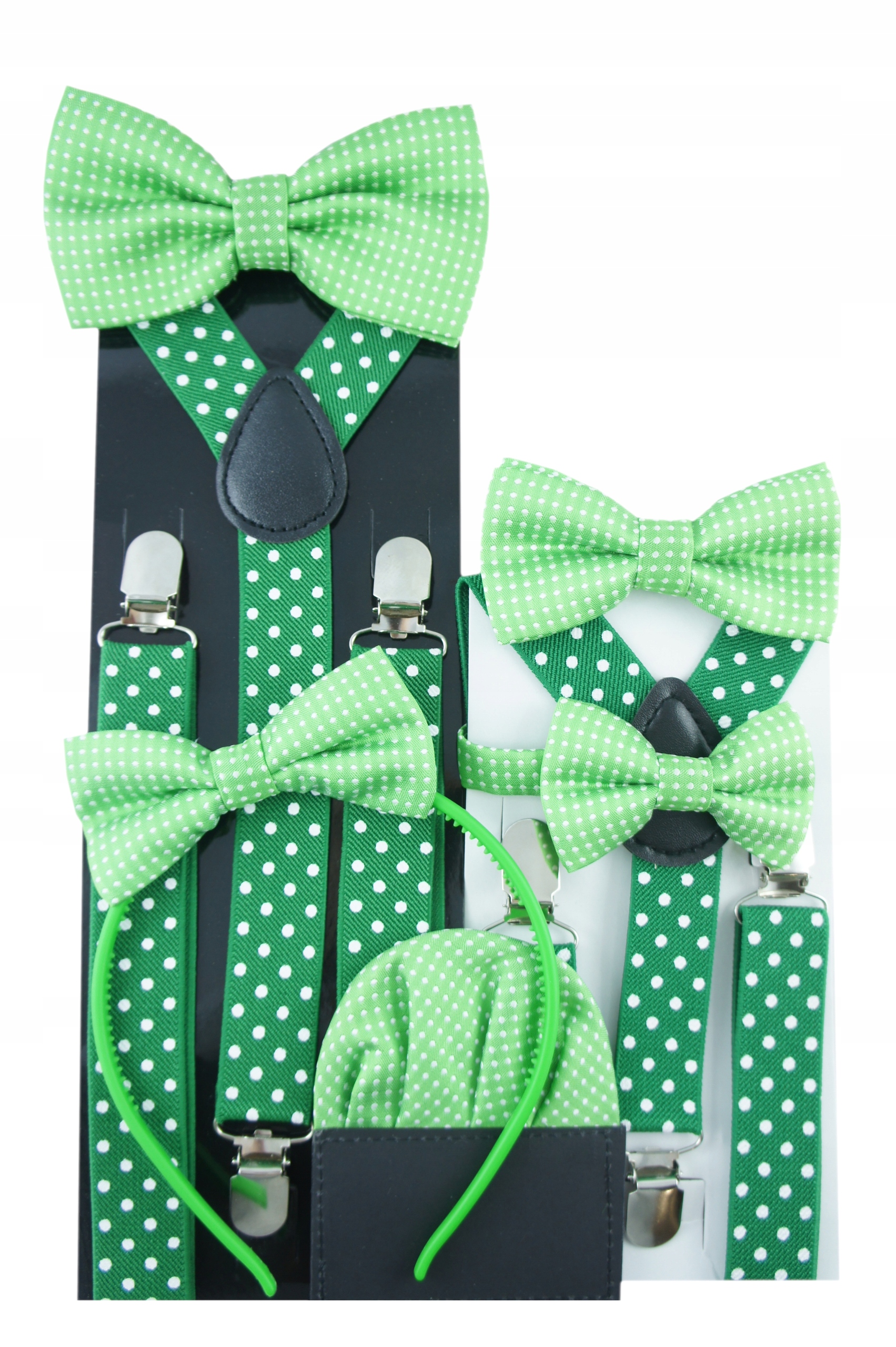 Szelki do spodni w kropki groszki regulowane 120-200cm wzrostu ZIELONE Kolor zielony