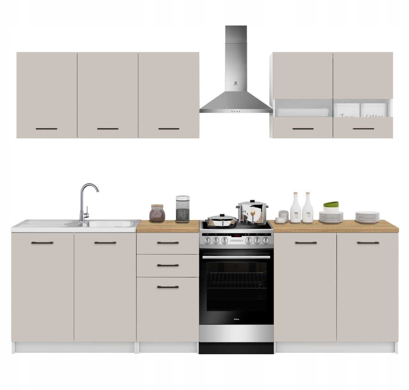 Kuchyňský nábytek Kuchyně 200 Sada skříněk Kašmír s deskami Dub Kamenný