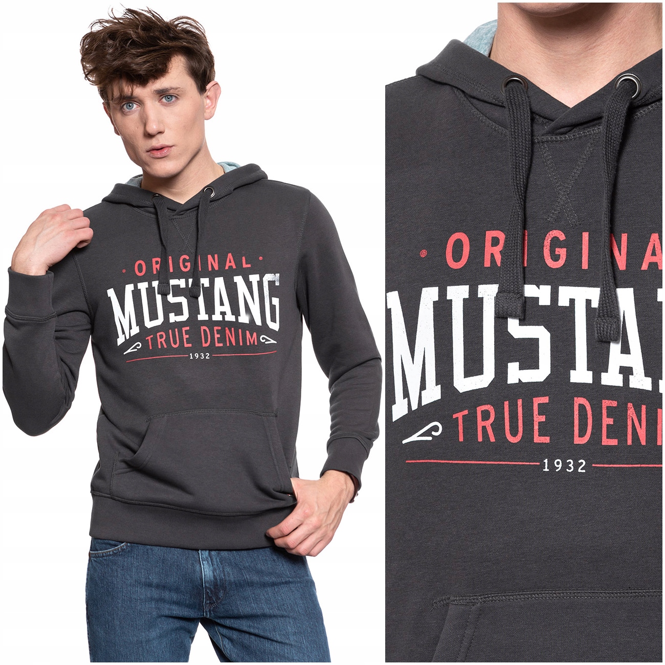 

Mustang Printed Męska Bluza Kangurka Kaptur XL