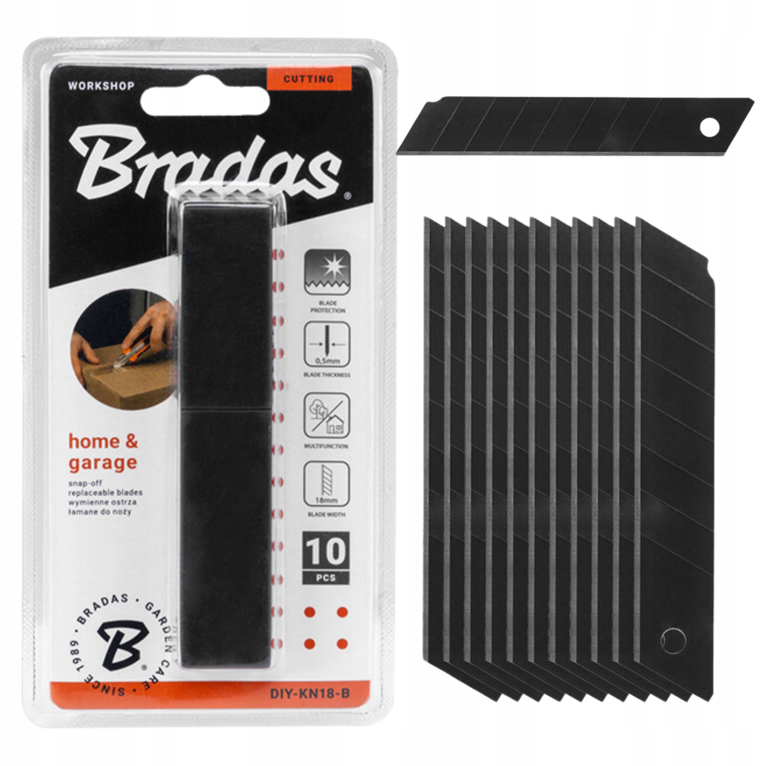 Bradas Wymienne ostrza łamane do noży 18 mm Titan Black 10 sztuk