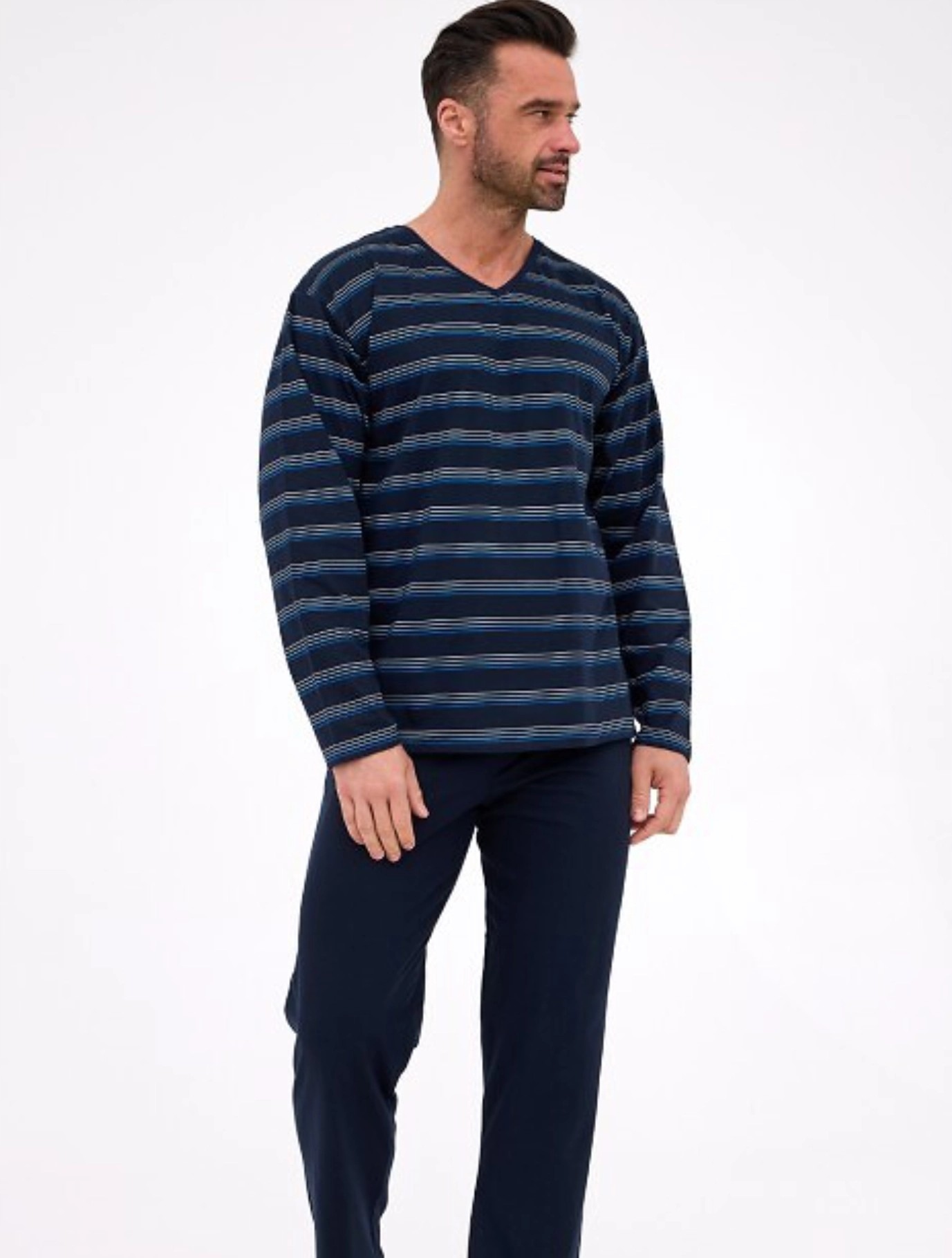 Pánské pyžamo s dlouhým rukávem Various 139 Tmavě modré Cornette L Modrá