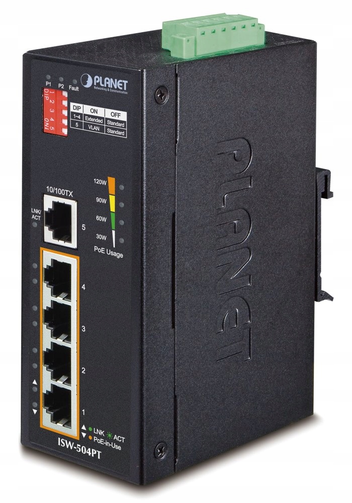 Planet ISW-504PT Priemyselný Switch 4x 10 100M PoE 1x 10/100, -40 7