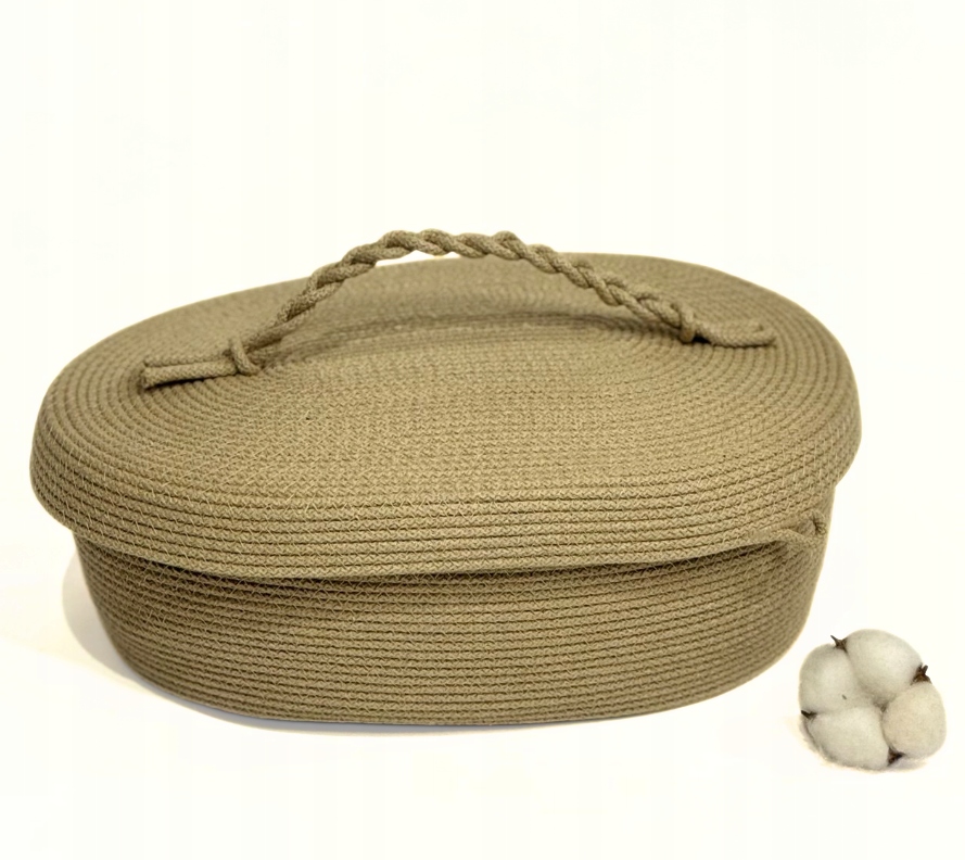 Bavlněný Košík S Víkem 29x18 cm Ručně Vyrobený Polsko