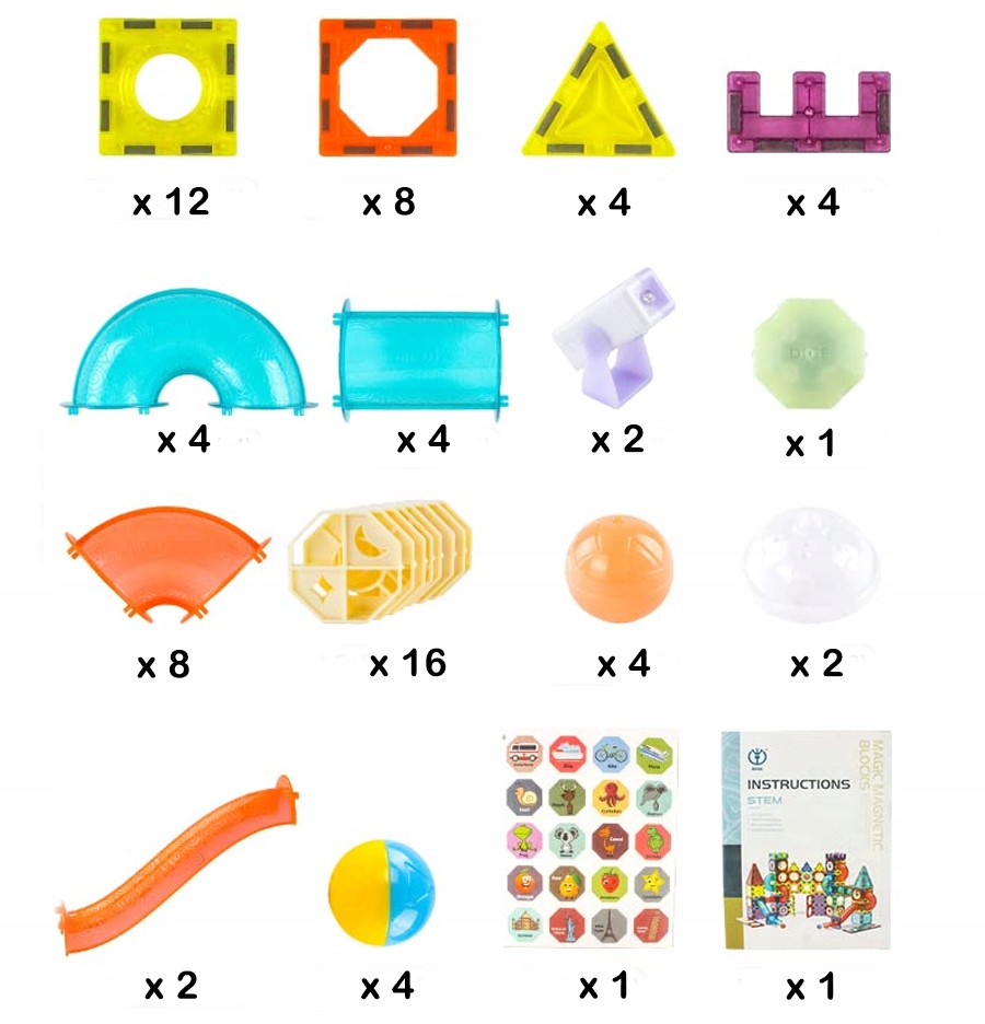 KOLOROWE Klocki Magnetyczne 3D KONSTRUKCYJNE MAGNETIC Tor Kulkowy Świecący Materiał inny