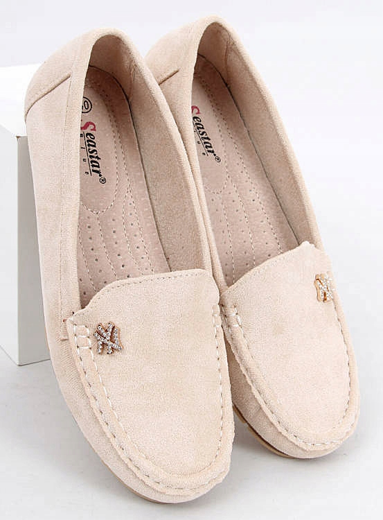 BALERINY ZAMSZ MOKASYNY BEŻOWE DAMSKIE CYRKONIE 38 Model GS13 BEŻ