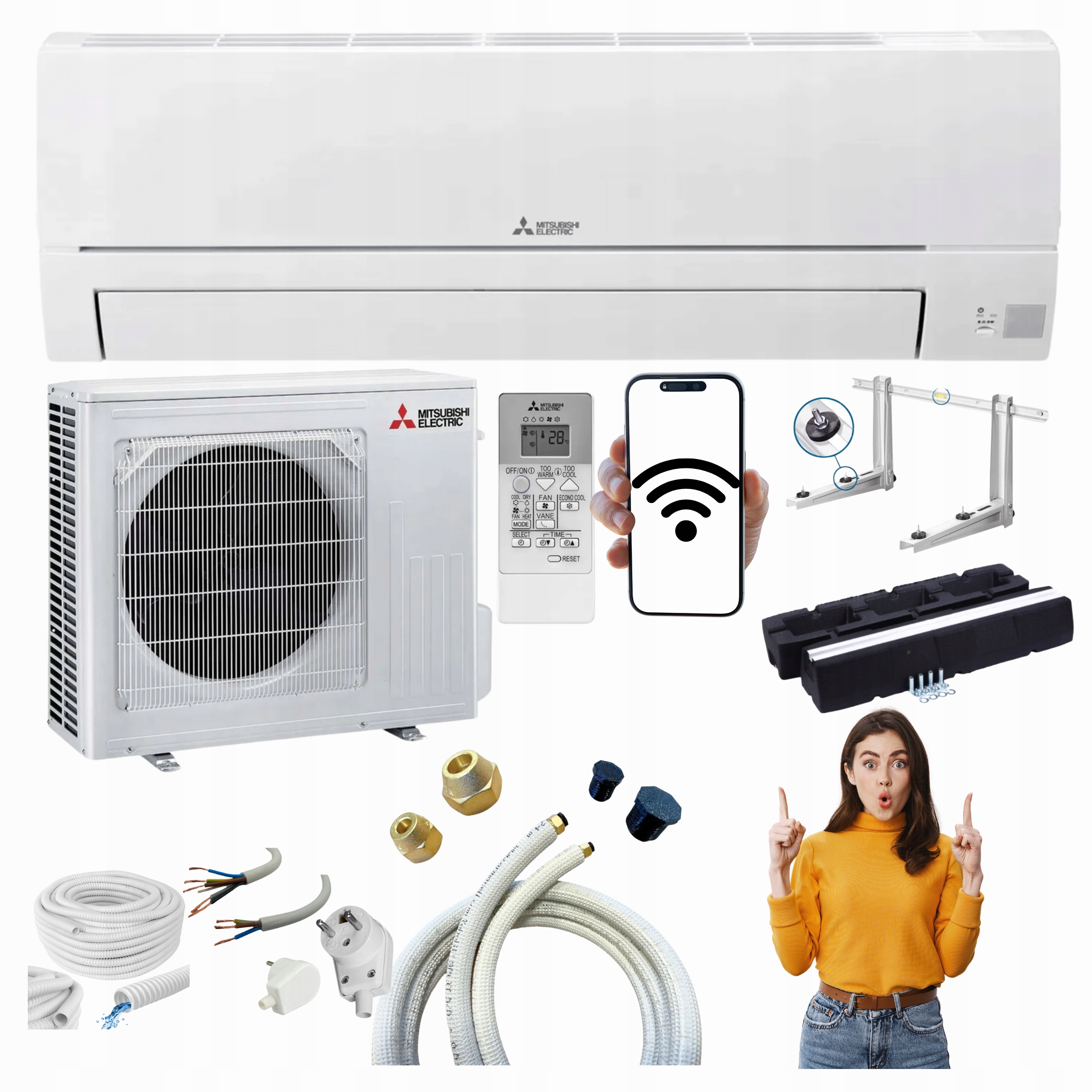 Nástenný klimatizátor Mitsubishi HR35 3,4 kW WiFi Hotová Montážna Sada