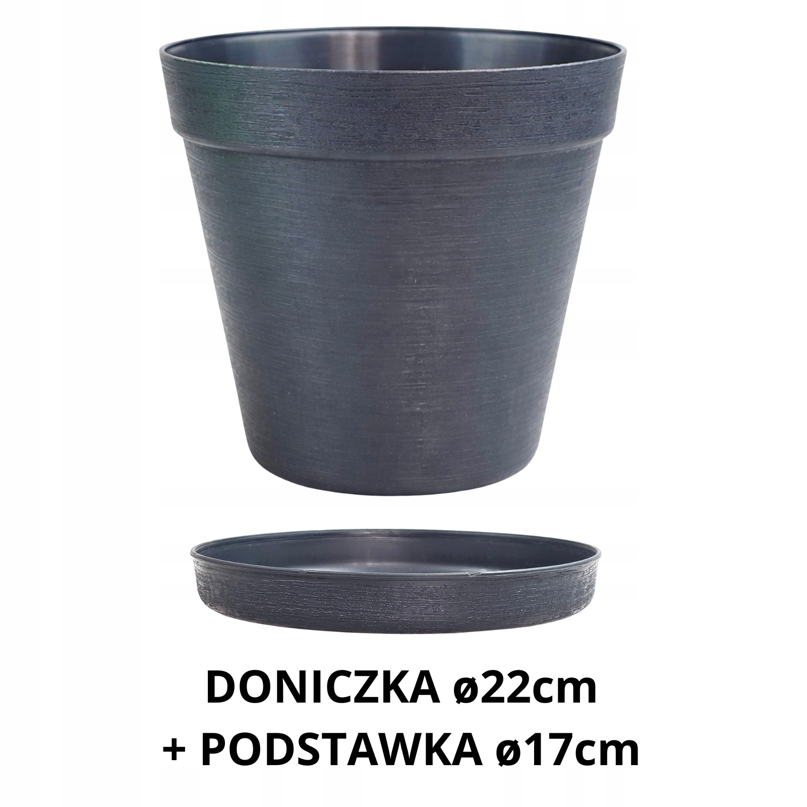 ZESTAW Doniczka 22cm + Podstawka 17cm, 4,85L Stylowy Zestaw EKO, ANTRACYT