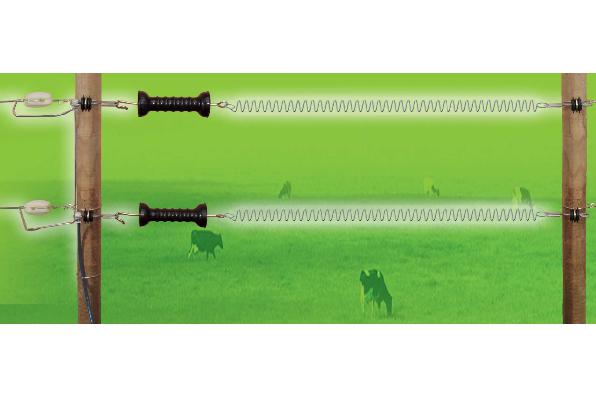 ZESTAW BRAMOWY DO PASTUCHA UCHWYT SPRĘŻYNA IZOLATORY PASTUCH ROZCIĄGLIWA Elementy zestawu Uchwyt bramowy