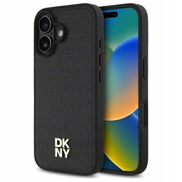 Dkny DKHMP16SPSHRPSK Obal Kryt na iPhone 16 6.1" tvrdý černý Vzor Repeat Patte