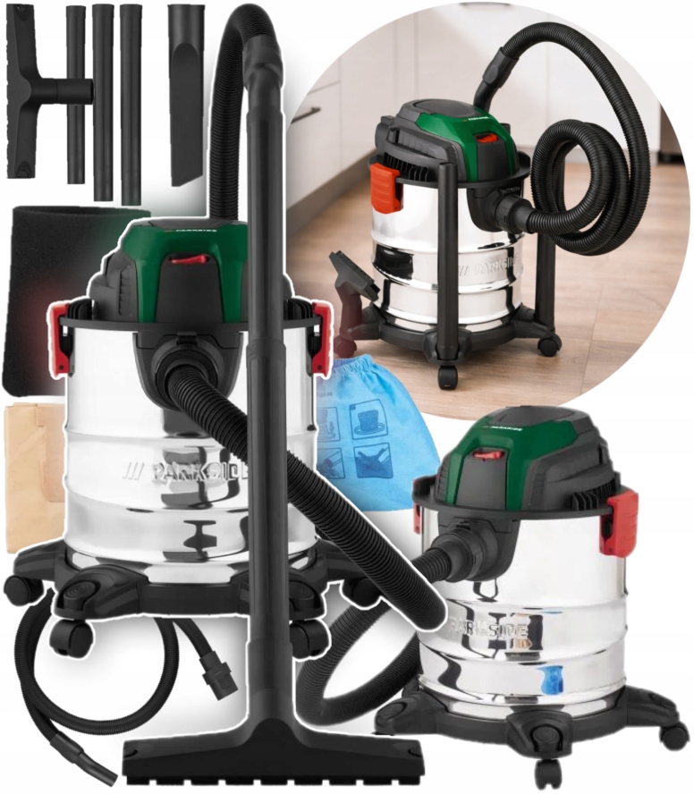 Parkside Odkurzacz Do Pracy na Mokro i na Sucho Pwd 20 C3 Akcesoria