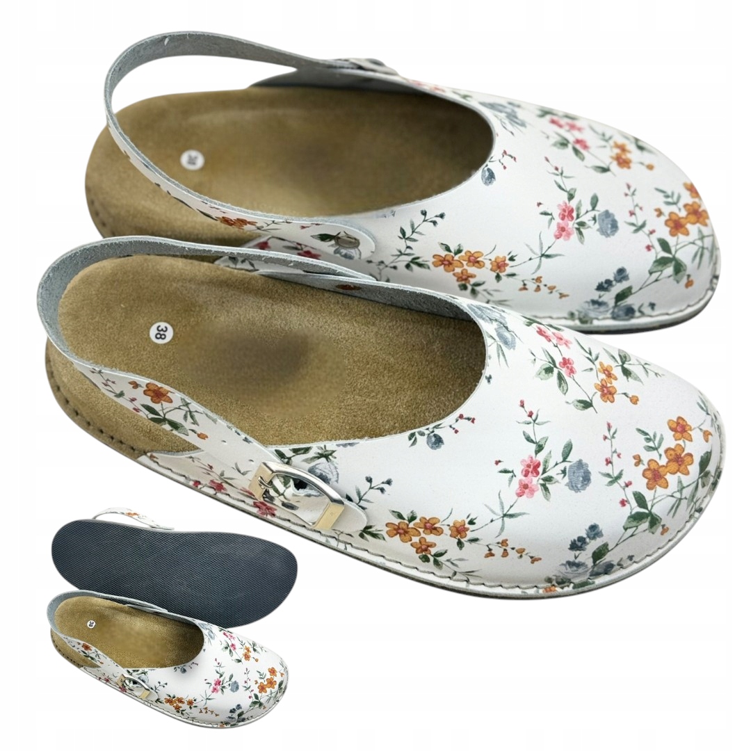 Sandály Nazouváky Anatomické Profilované S Květinami Přírodní Kůže Fusbet vel.