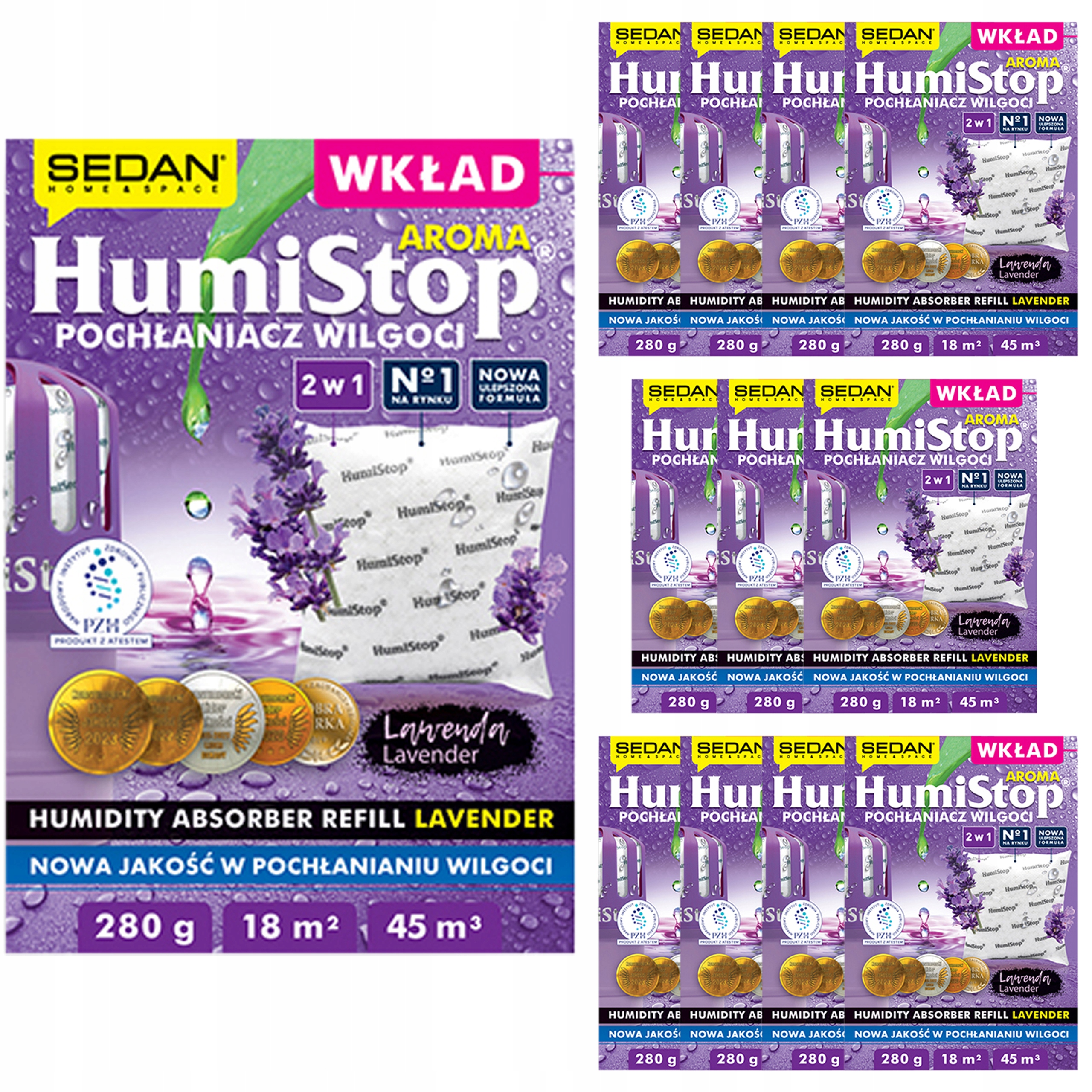 12 x Humistop Náhradní náplň do pohlcovače vlhkosti 280 g Vůně Levandule Atest