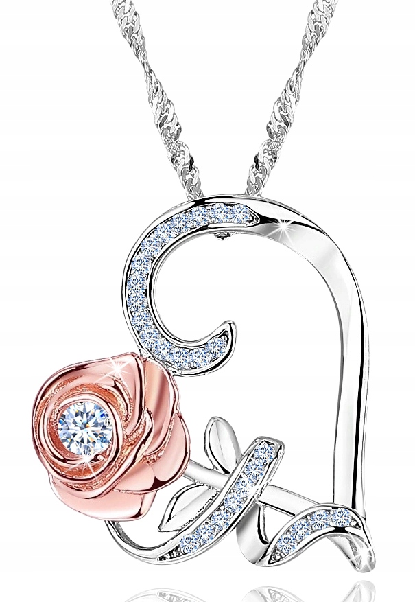 Stříbrný náhrdelník srdce růže řetízek s přívěskem pro ženy stříbro o ryzosti 925
