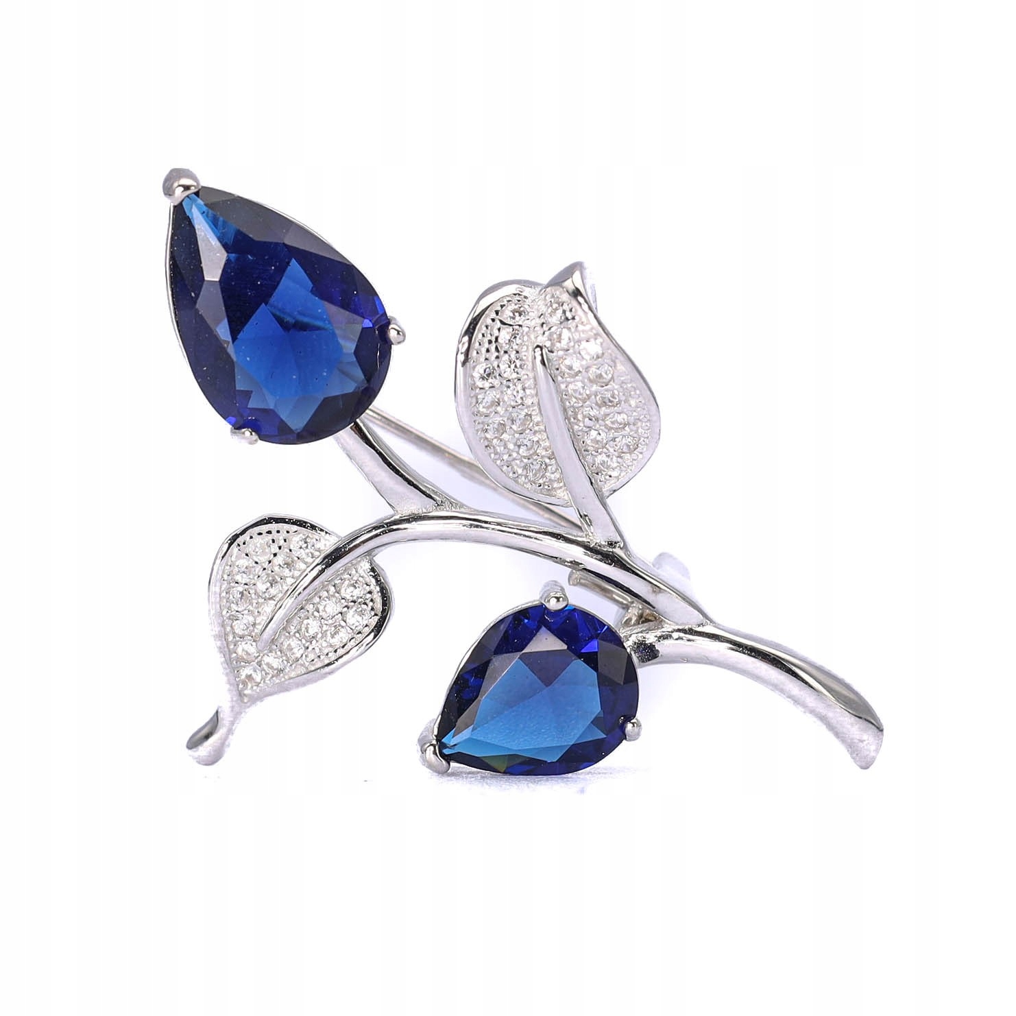 Stříbrná brož 925, rozkvetlý tulipán, zirkon