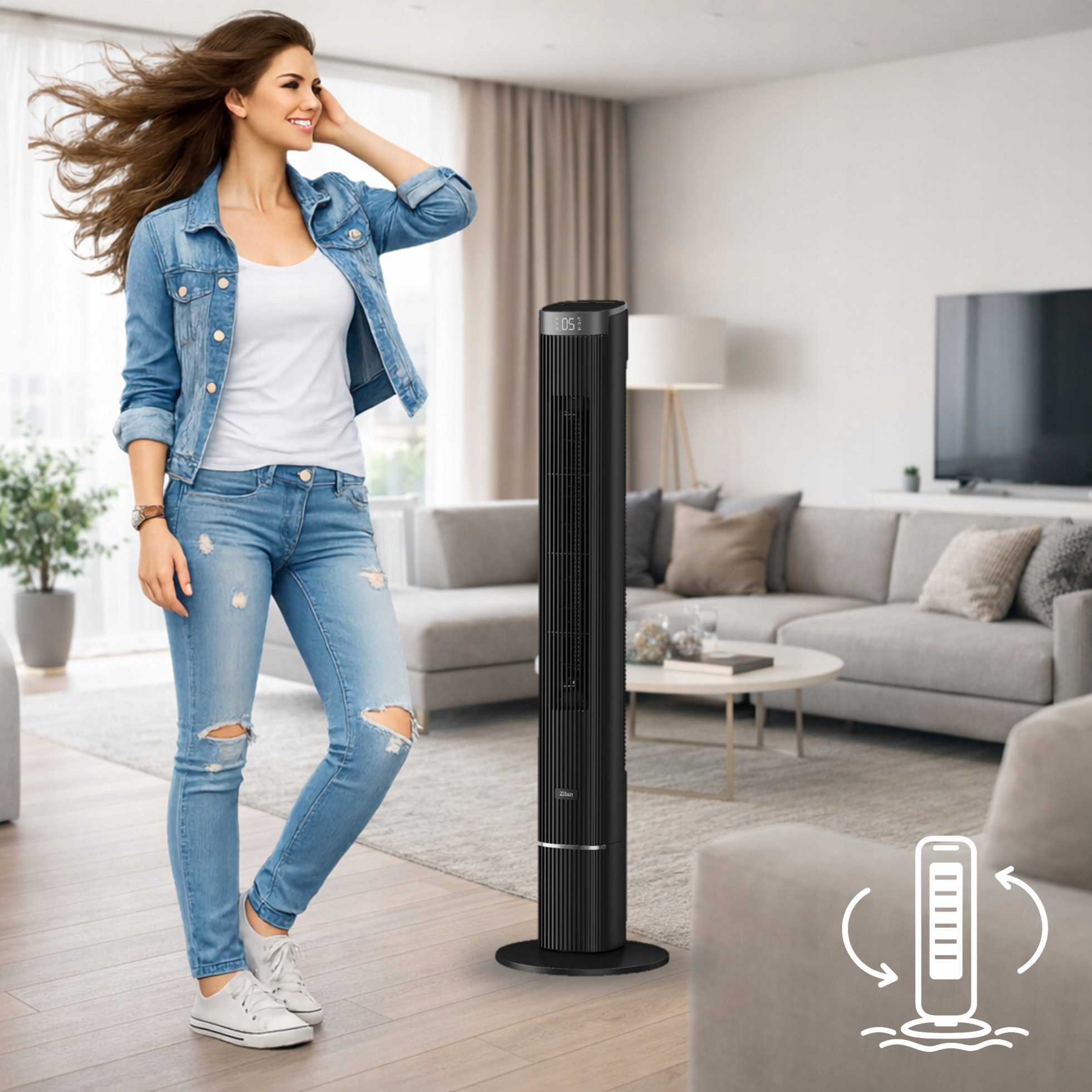 WENTYLATOR KOLUMNOWY 12 PRĘDKOŚCI SMART 110 CM 40W LED PILOT XXL Rodzaj wentylatora kolumnowy