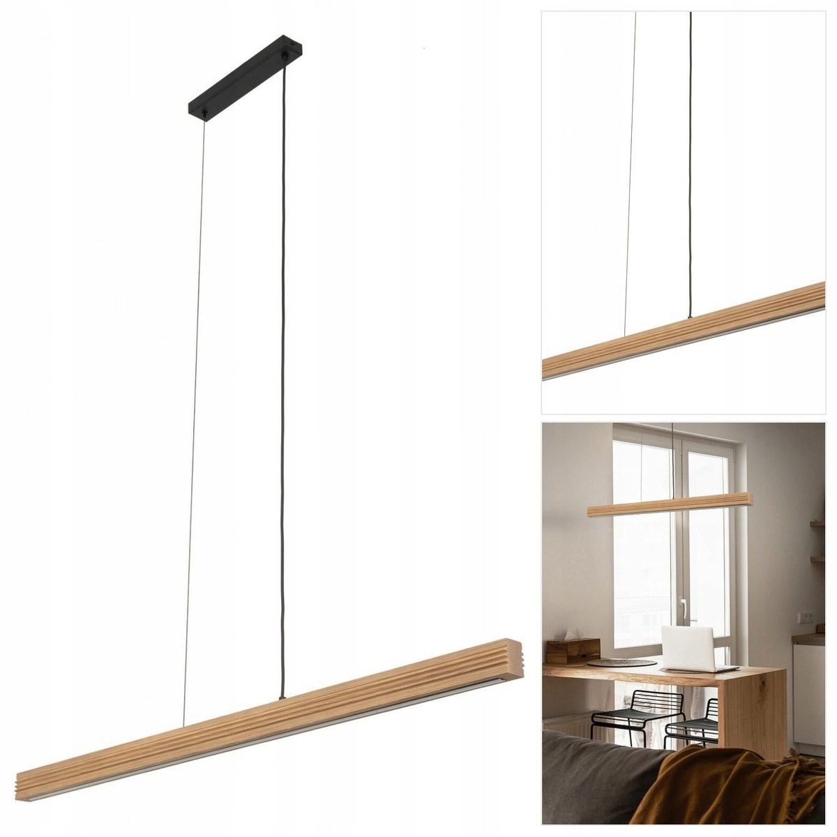 Černá závěsná lampa Viga s teplým leskem nad ostrovem Tk Lighting