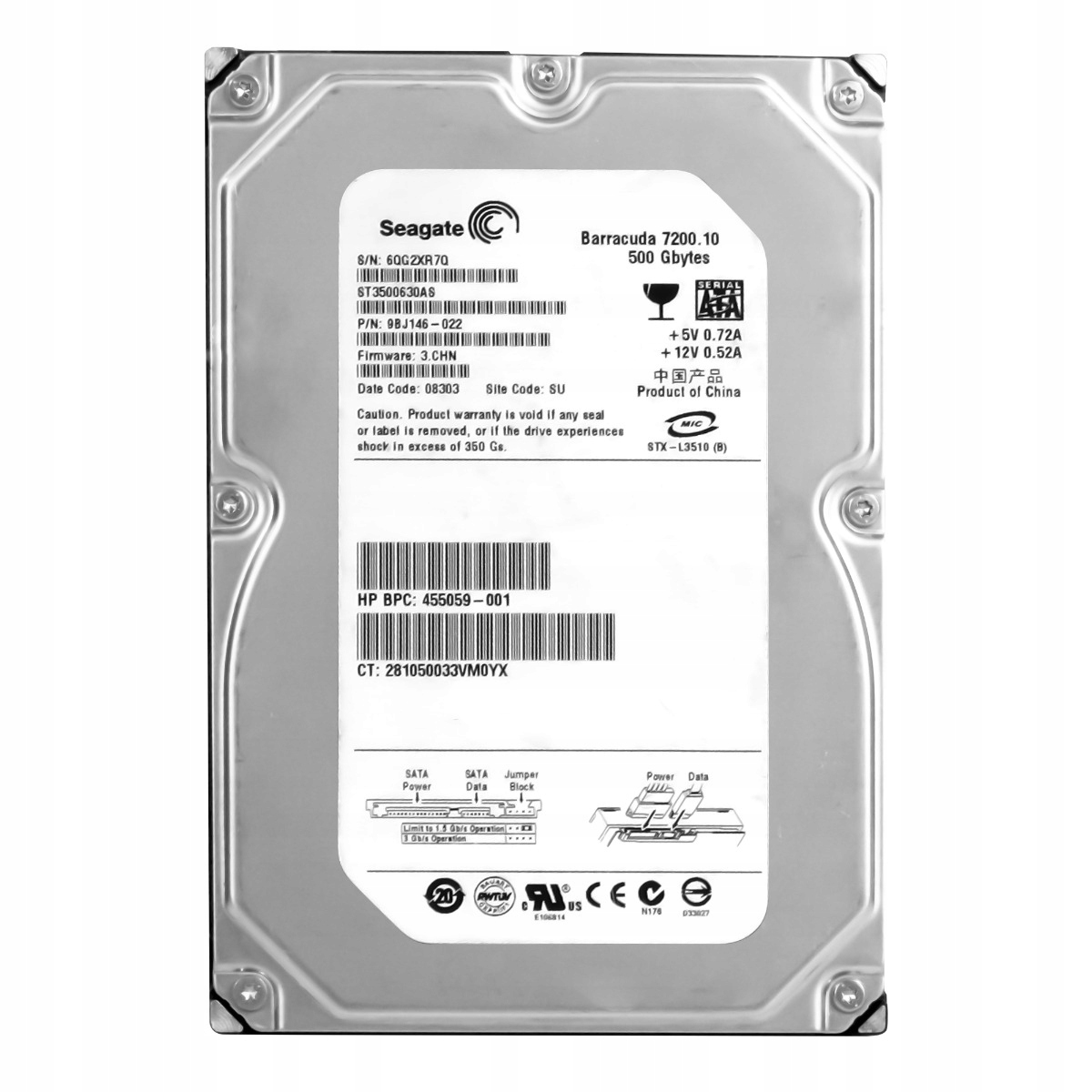 Hp 455059-001 500GB 7.2K Sata II 3.5'' ST3500630AS
