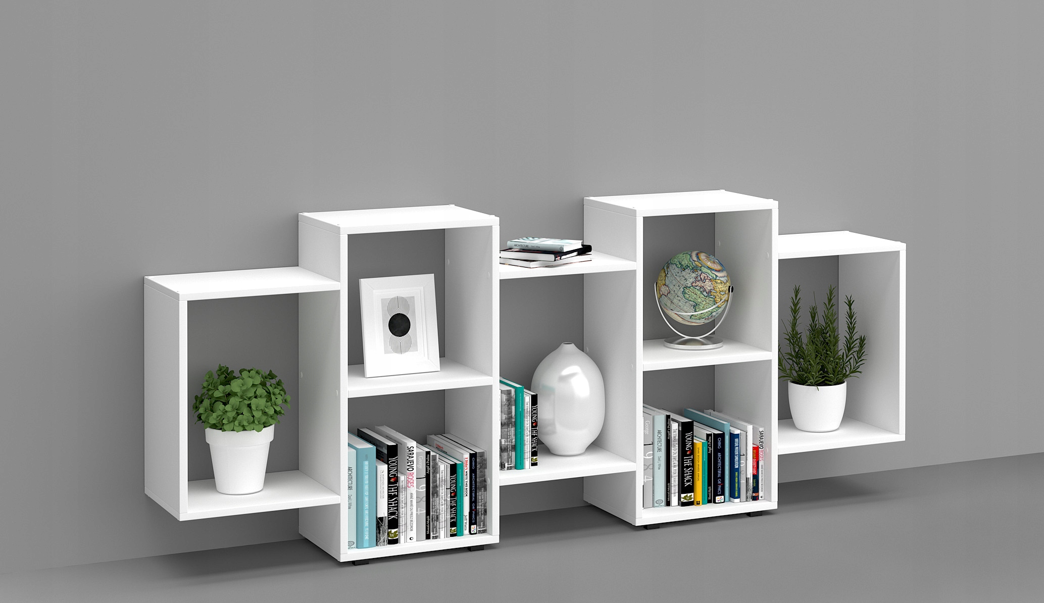 Półka regał wisząca ścienna TRIO na książki biała Kolor mebla biały