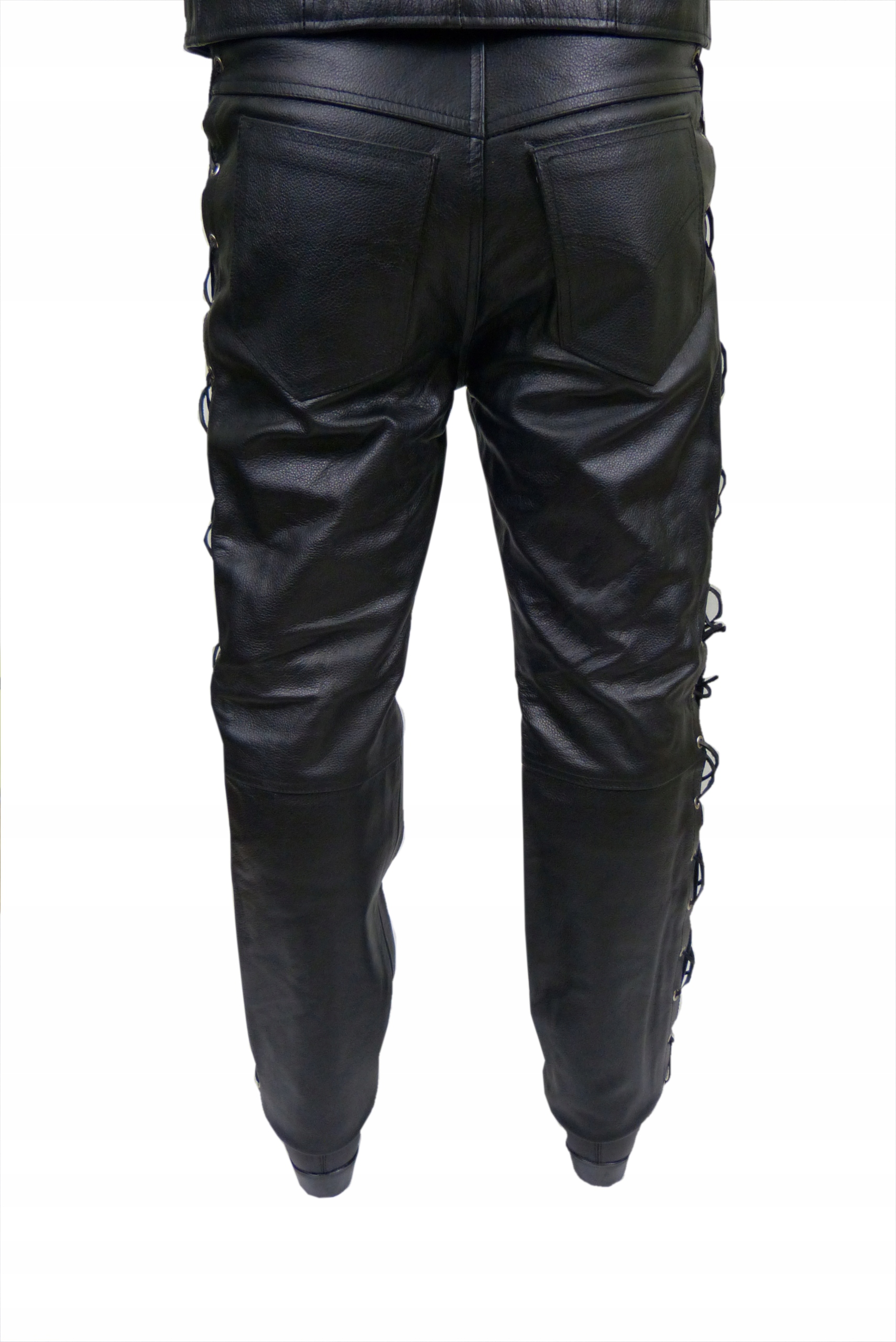SPODNIE SKÓRZANE MOTOCYKL.WIĄZANE BIKERMARKET r.44 Rozmiar 4XL