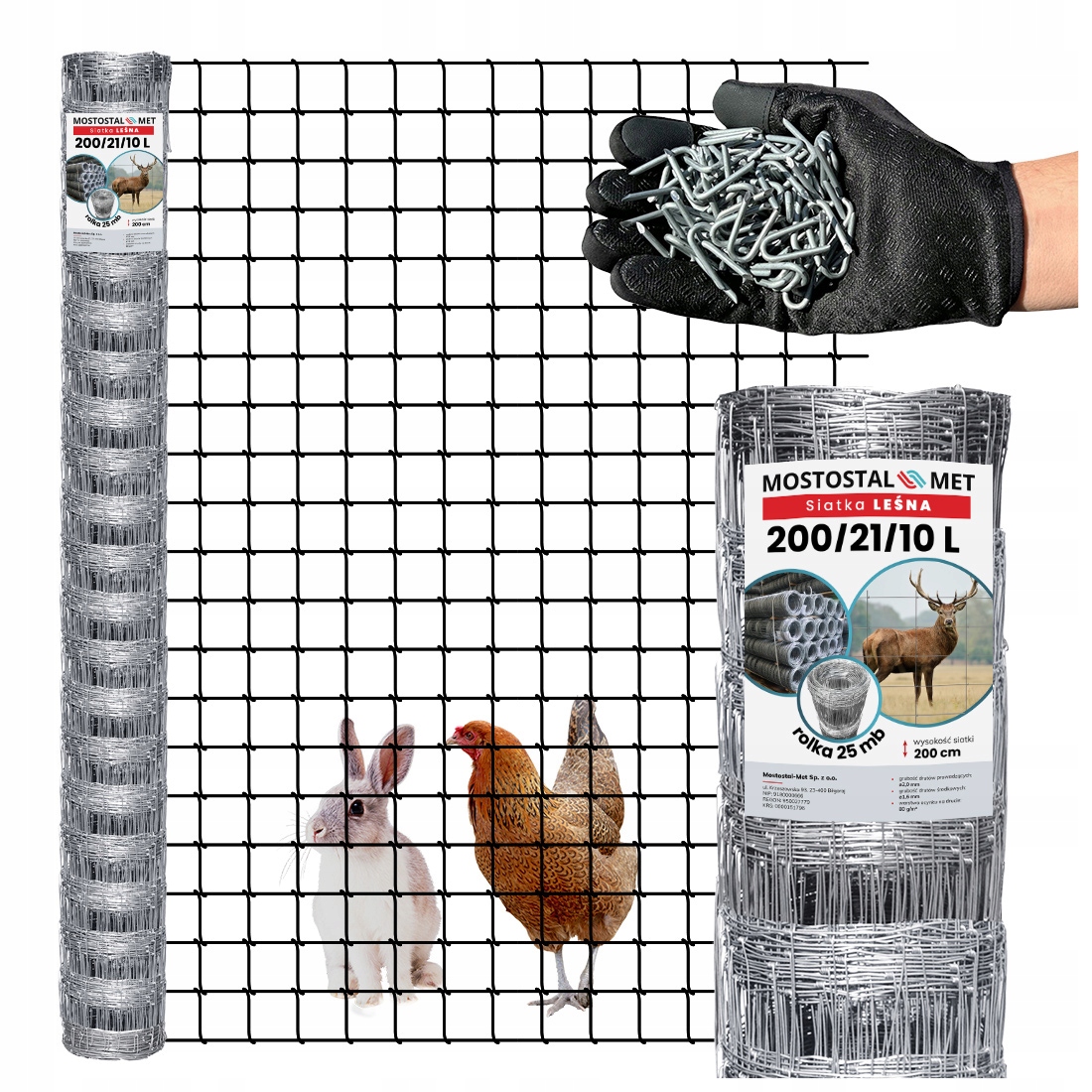 Siatka Leśna ogrodzeniowa 200/21/10L 25mb oczka Kwadraty 10x10 Gęsta