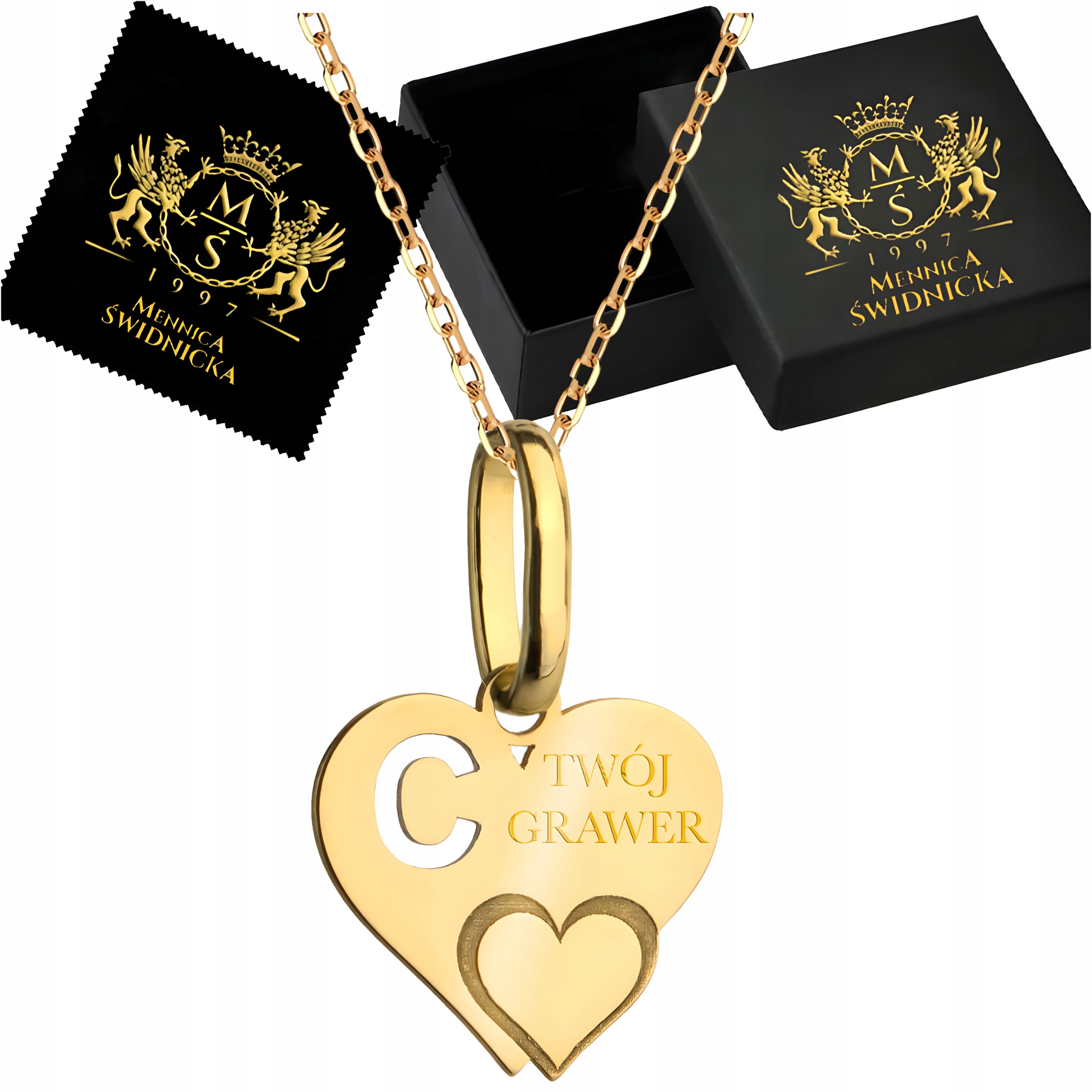 Zlatý Řetízek Ankier Srdce s písmenem C Zlato 585 Náhrdelník Gravírování Bonus