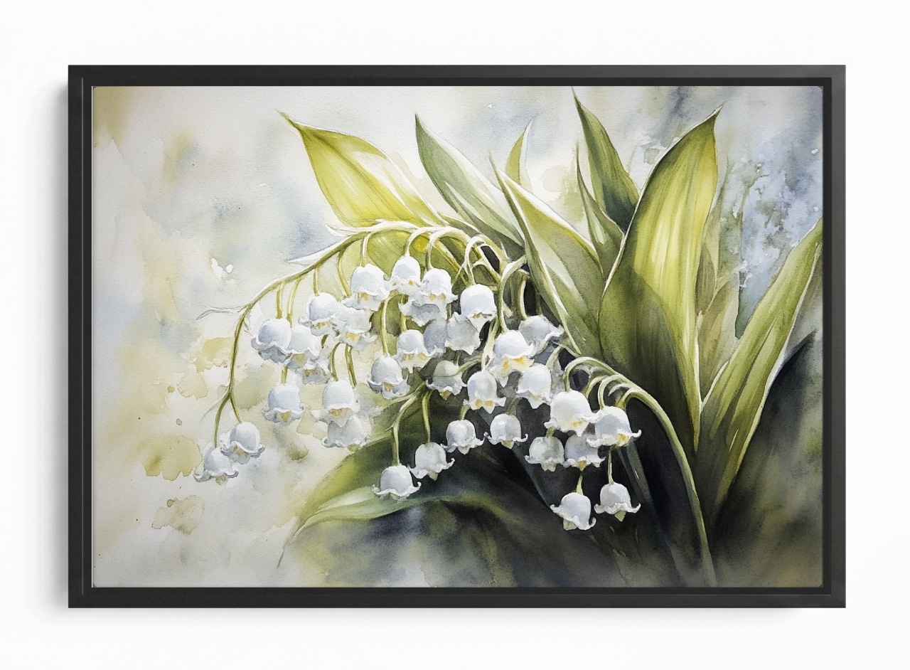 Obraz Rám Americký Box Akvarel Příroda Květiny Konvalinky 120x80