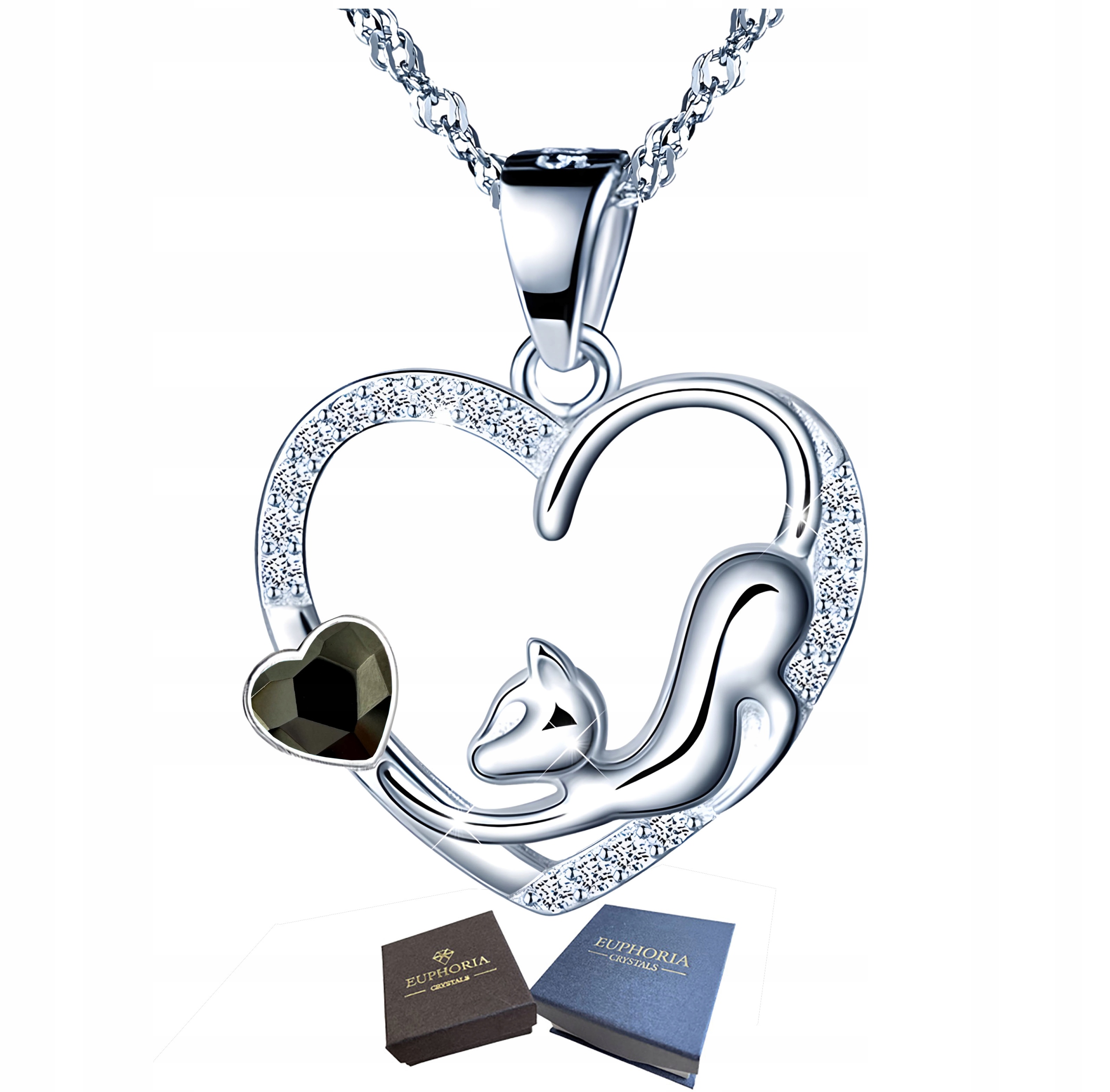 Stříbrný náhrdelník 925 Srdce s kočkou Módní šperky jako Dárek Celebrity