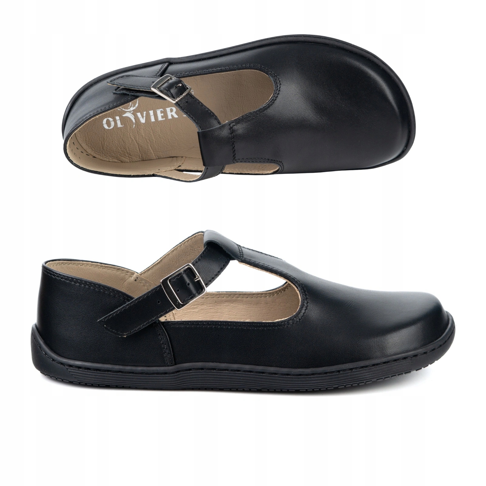 Damskie buty barefoot skórzane Olivier Iria klamerka czarne lico 40