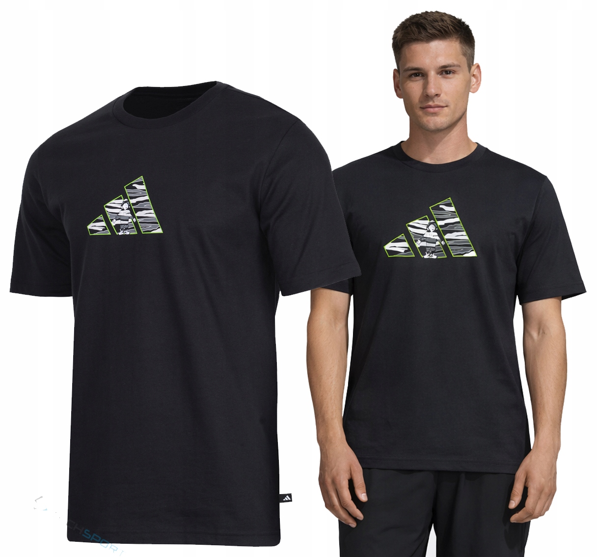 Adidas Męska Koszulka T-shirt 100% Bawełna Duże Logo Czarna XXL