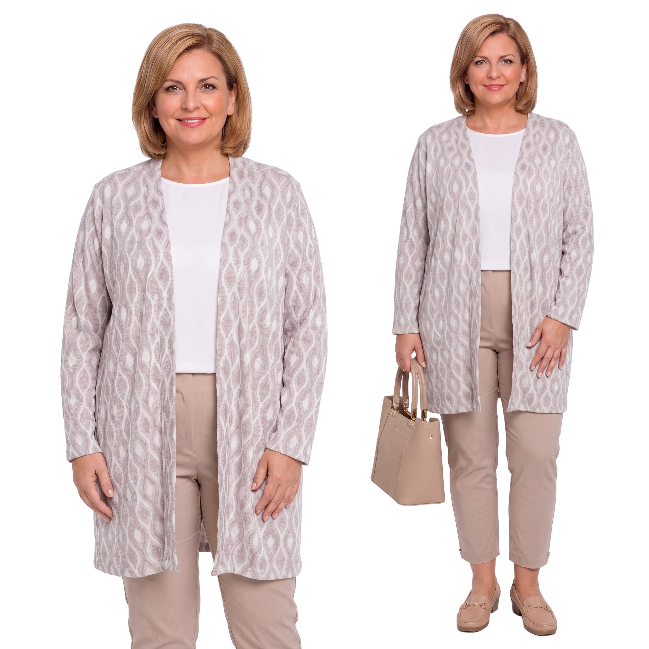 Béžový přehoz s bílo-béžovými vzory plus size velikost 56/58