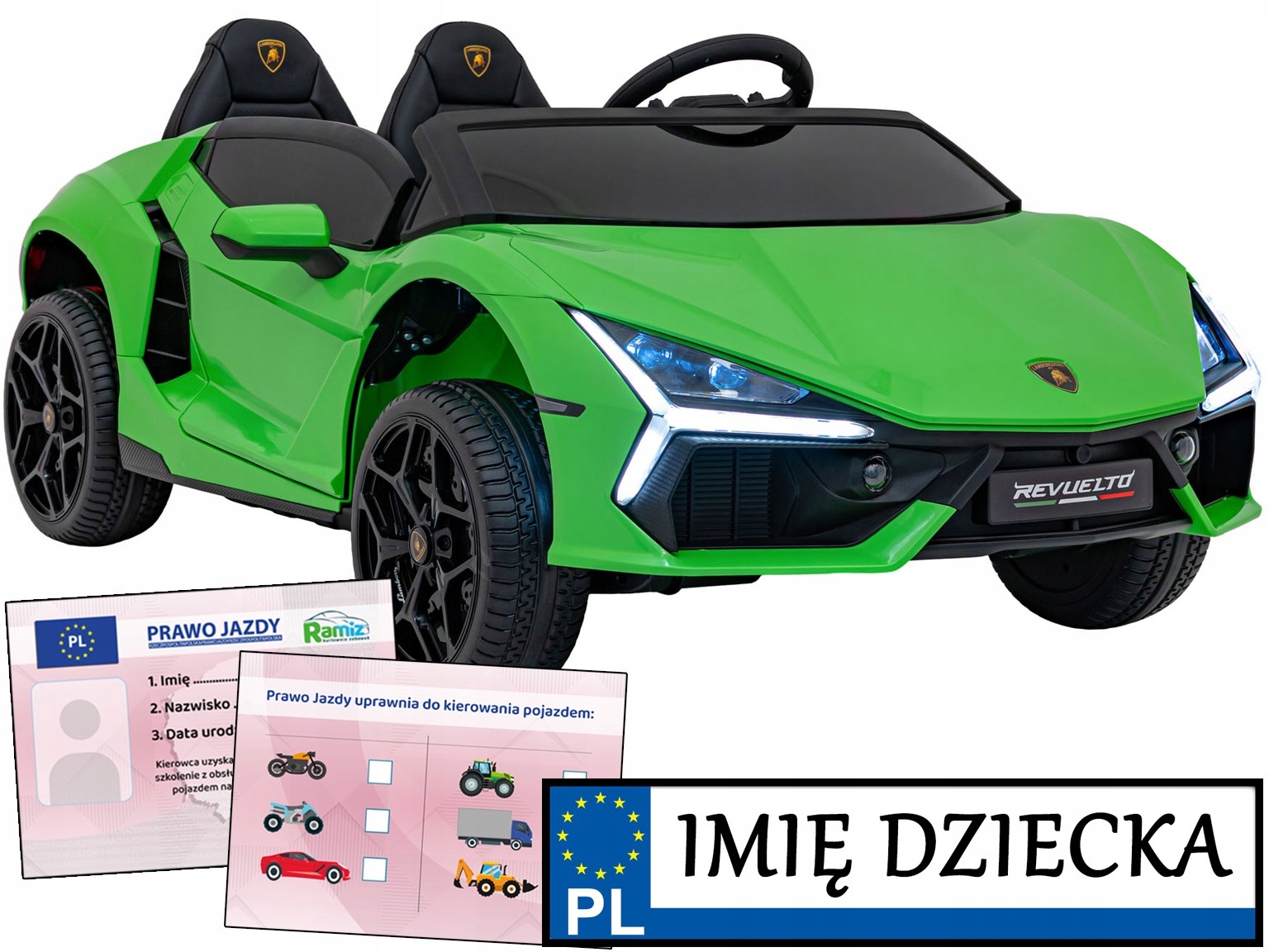 sportowe autko na akumulator Lamborghini Revuelto XL Pilot zielony
