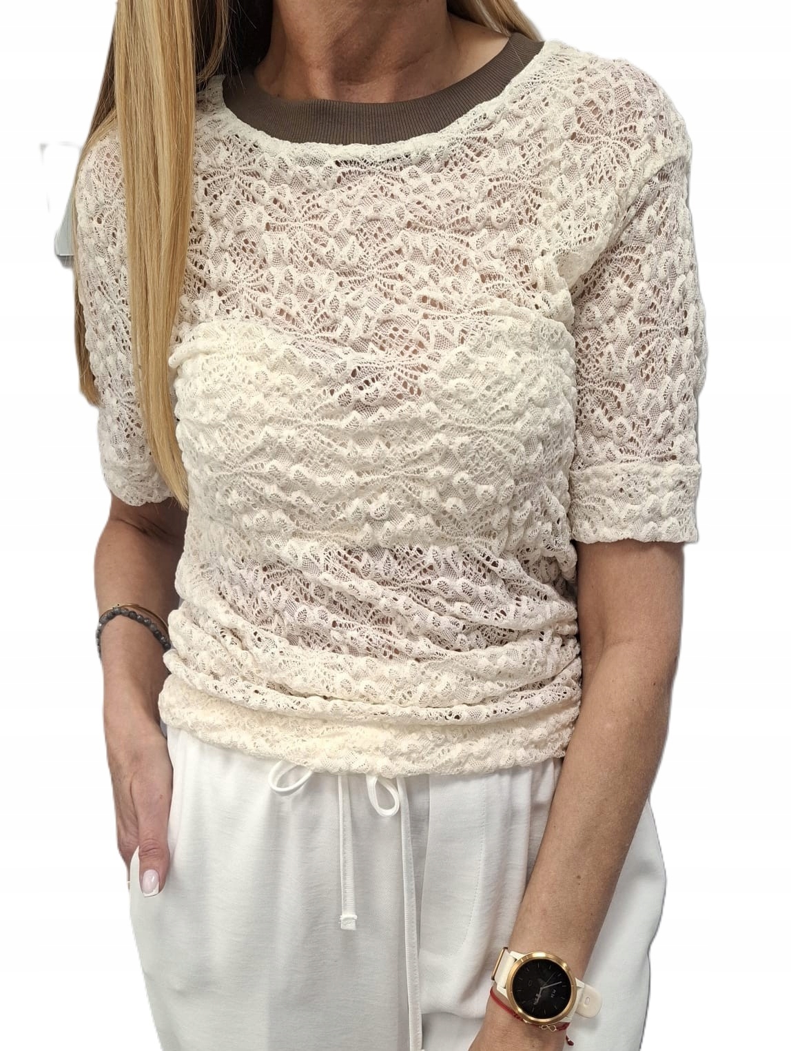 Cocomore tričko Halenka s krajkou Krátký rukáv Krémová Hnědá 36/S Novinka