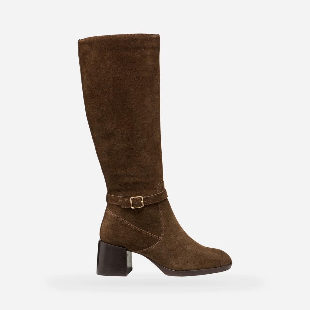 Geox Tmavě hnědé dámské kozačky Geox Walk Pleasure 55T
