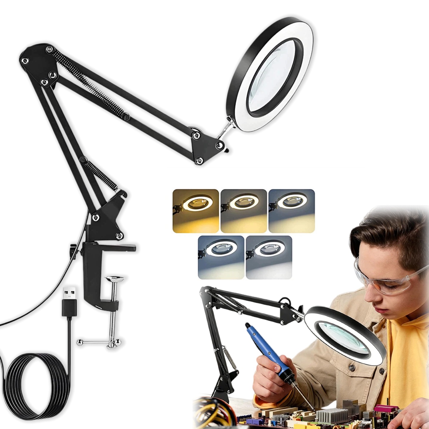 Led lampa Kosmetická lupa Sklo Zvětšovací Kreslící stolní lampa