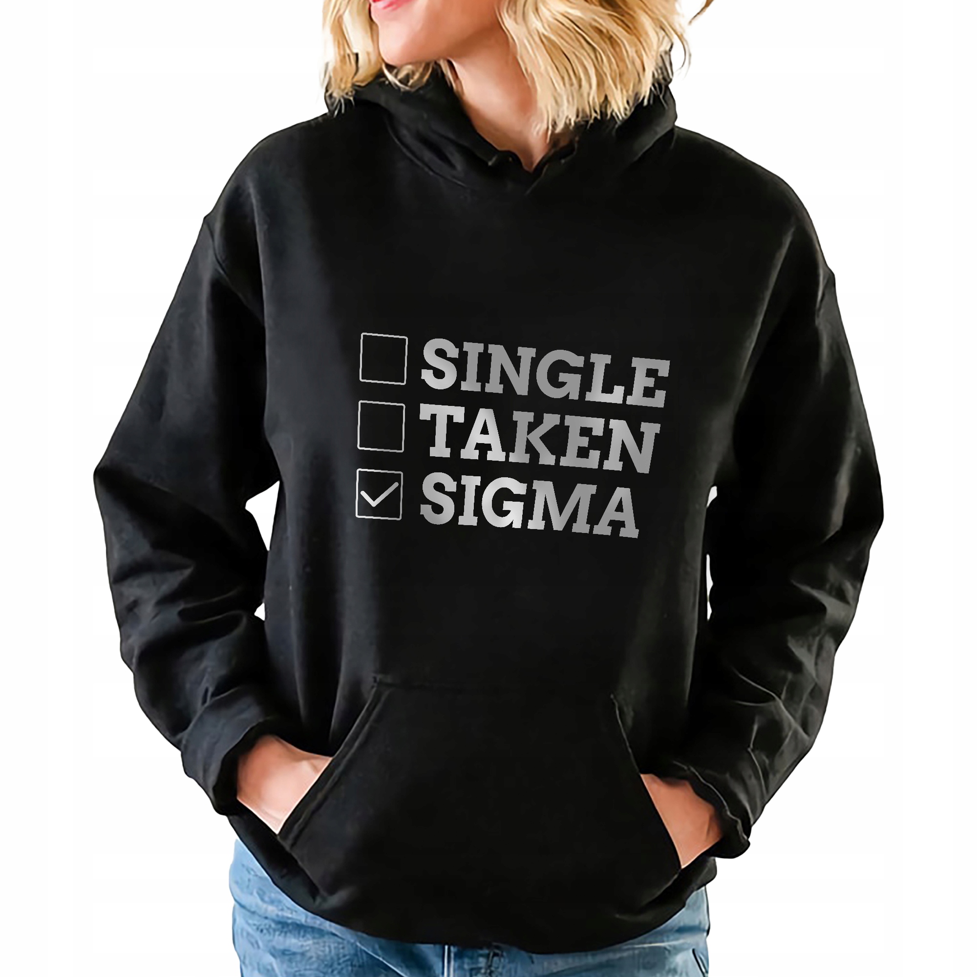 Černá mikina s kapucí Single, Taken, Sigma Zábavné Vzory Vel M