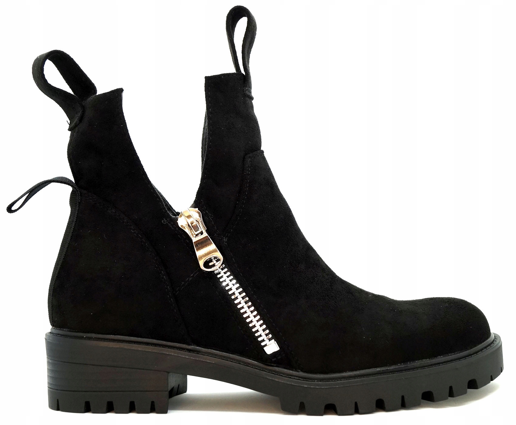 BOTKI DAMSKIE ZAMSZ OCIEPLONE CUT OUT CZARNE R37 Wysokość za kostkę