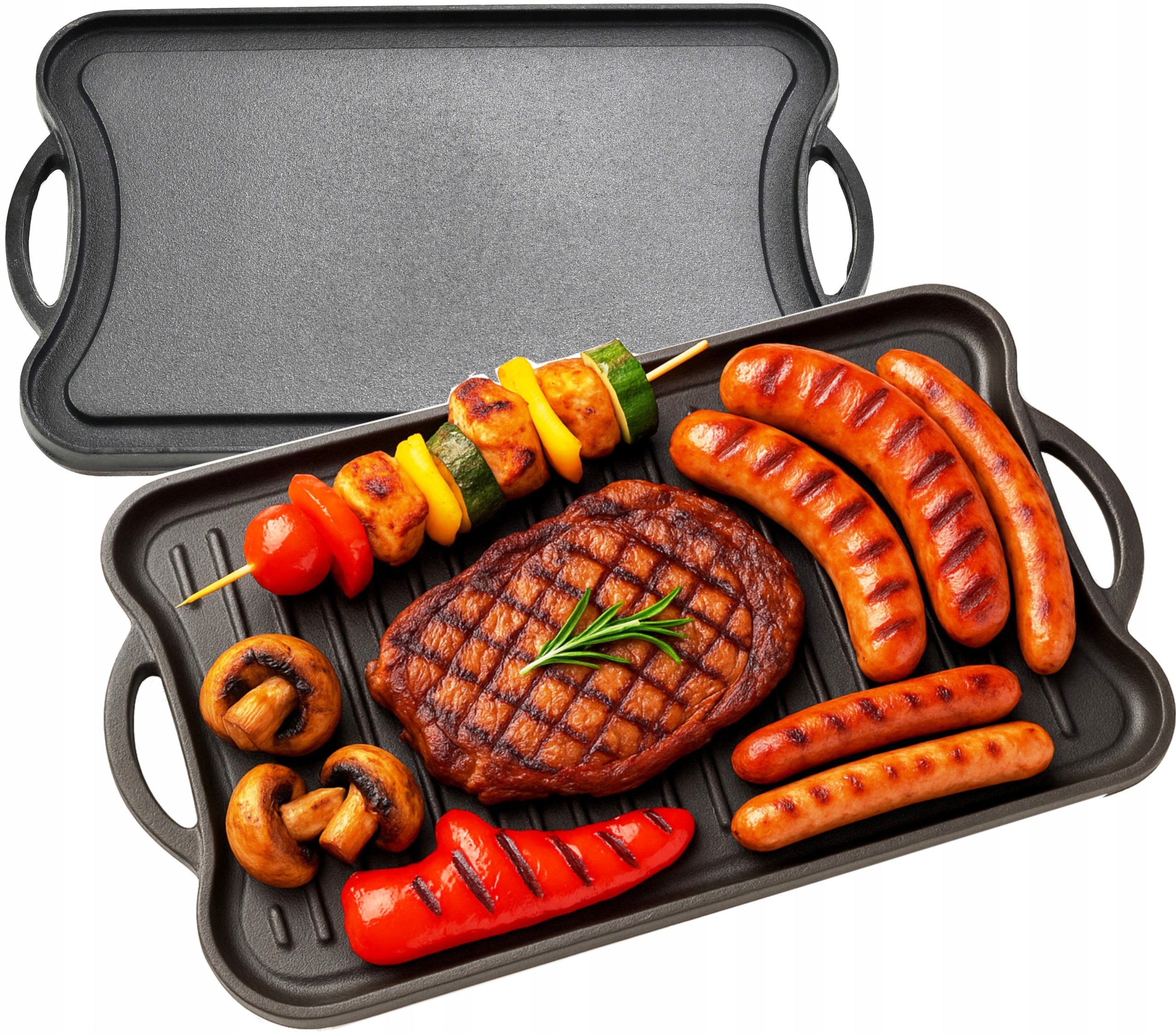 Płyta Żeliwna Dwustronna Ruszt na grill ognisko Patelnia Grillowa 51x26 cm