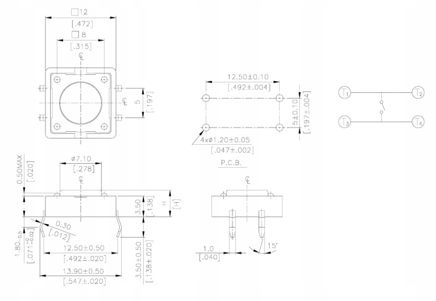 Mikrostyk Tact Switch 12x12mm 6mm - 10szt Kod producenta 000142