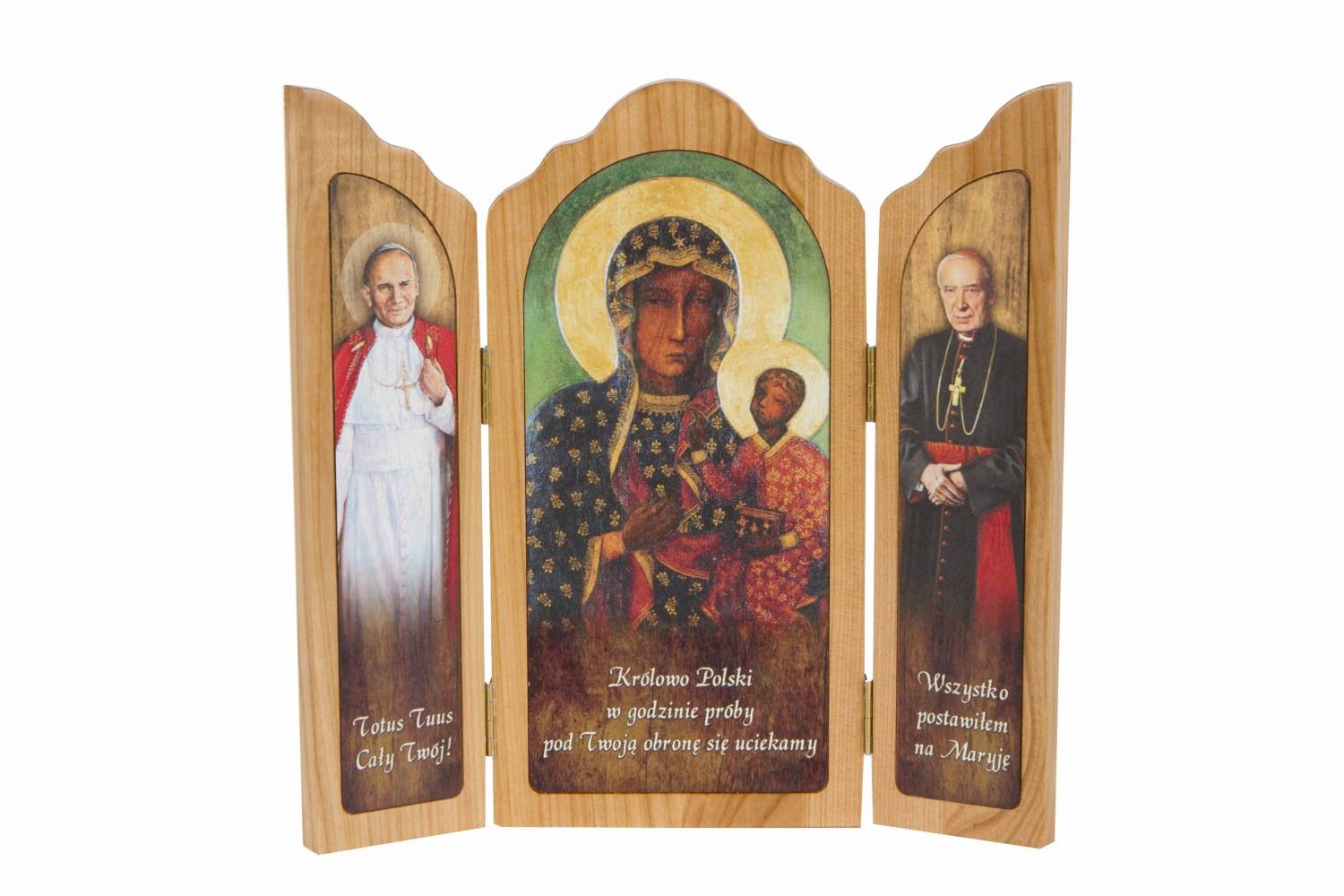 Panna Maria Częstochowska Jan Paweł II Wyszyński Dřevěný triptych