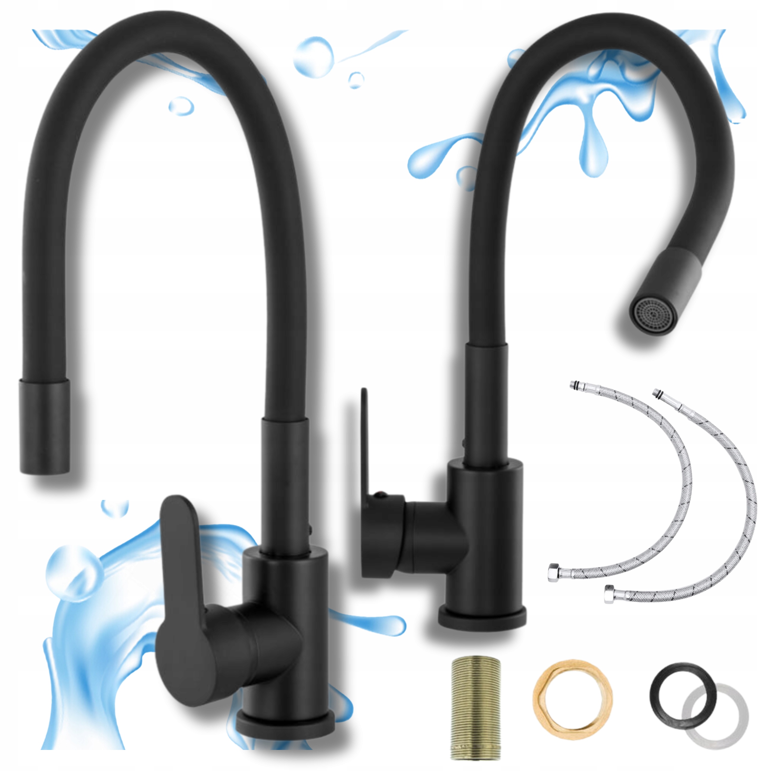 Bateria Kuchenna Czarna Flex Elastyczna Gięta Wylewka Zlew Kran Czarny