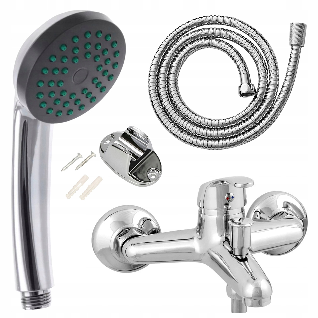 Set Nástěnná Vanová Baterie Sprchová Hlavice Hadice Držák Mosaz Chrom 150 CM