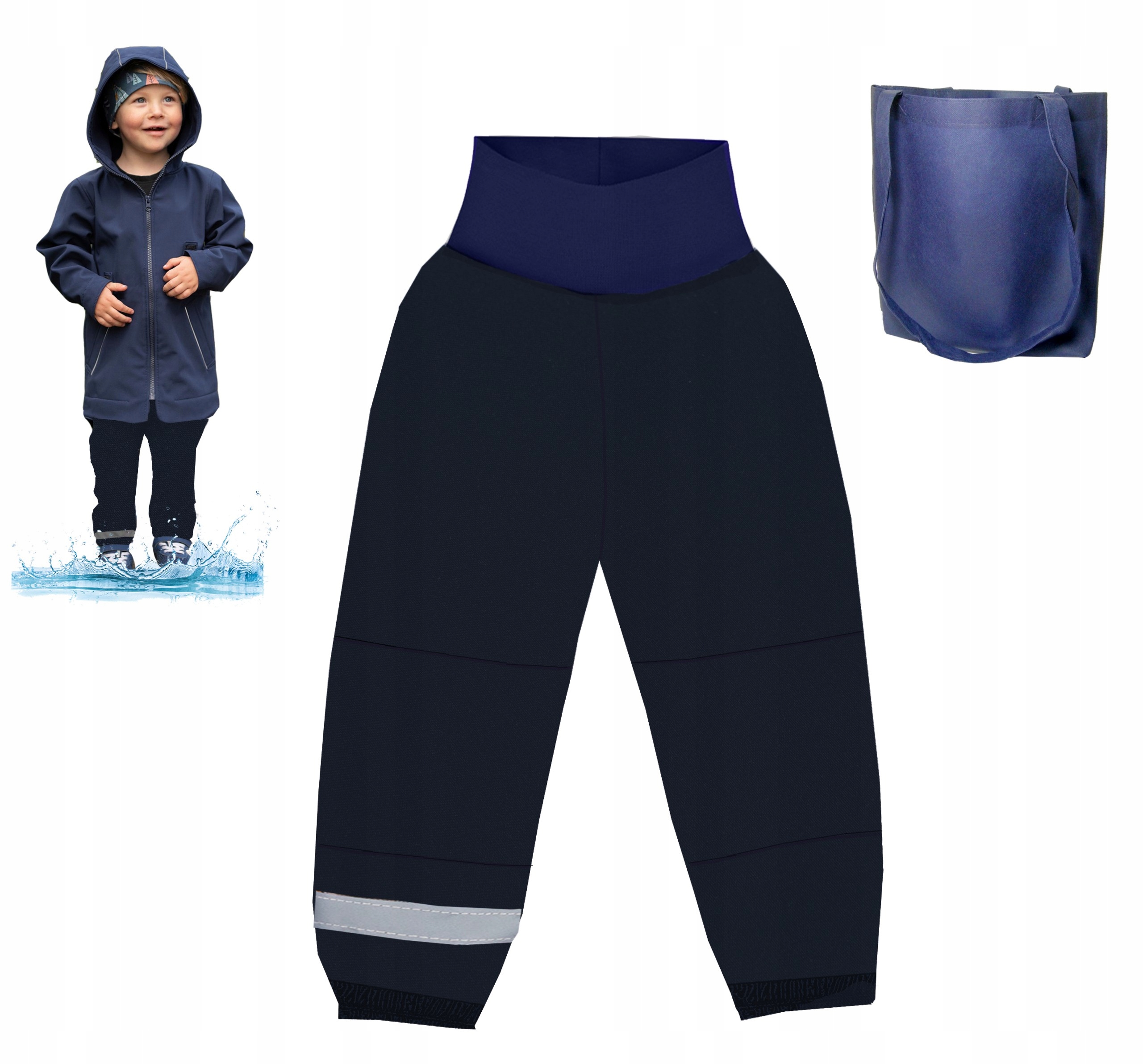 SPODNIE przeciwdeszczowe PODWINIĘCIE granat r. 98